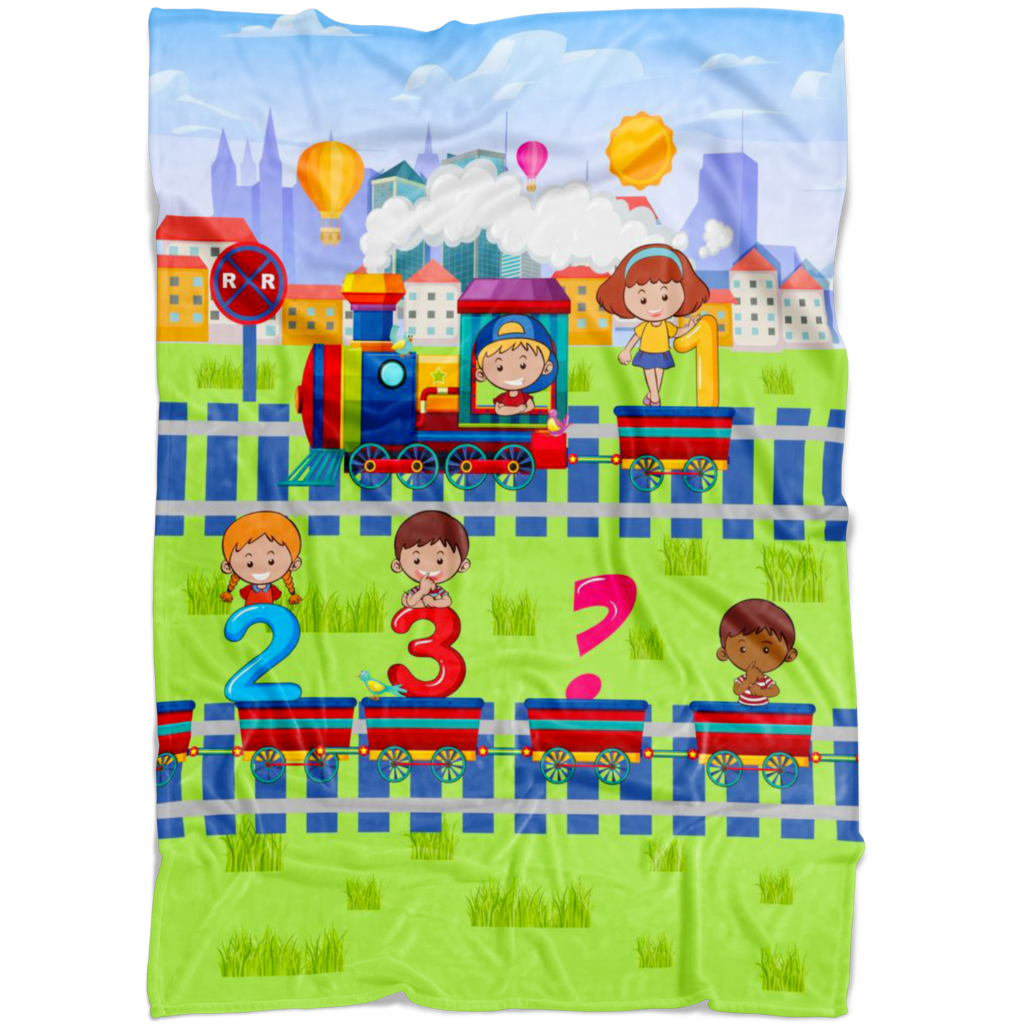 Educational Blanket for Kids with Train and Numbers