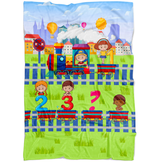 Educational Blanket for Kids with Train and Numbers