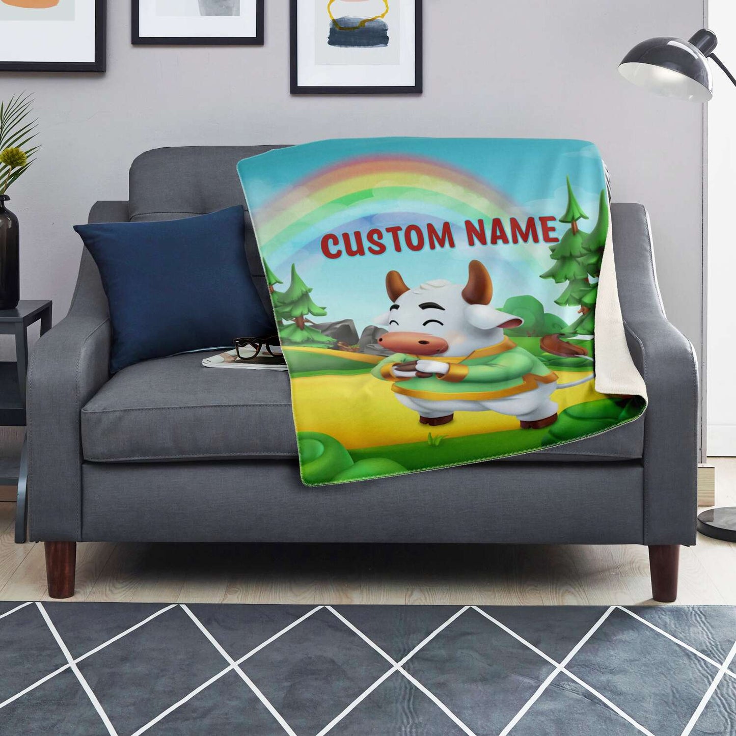 Personalized Name Bull Animal Blanket for Kids, Custom Name Blanket for Boys & Girls