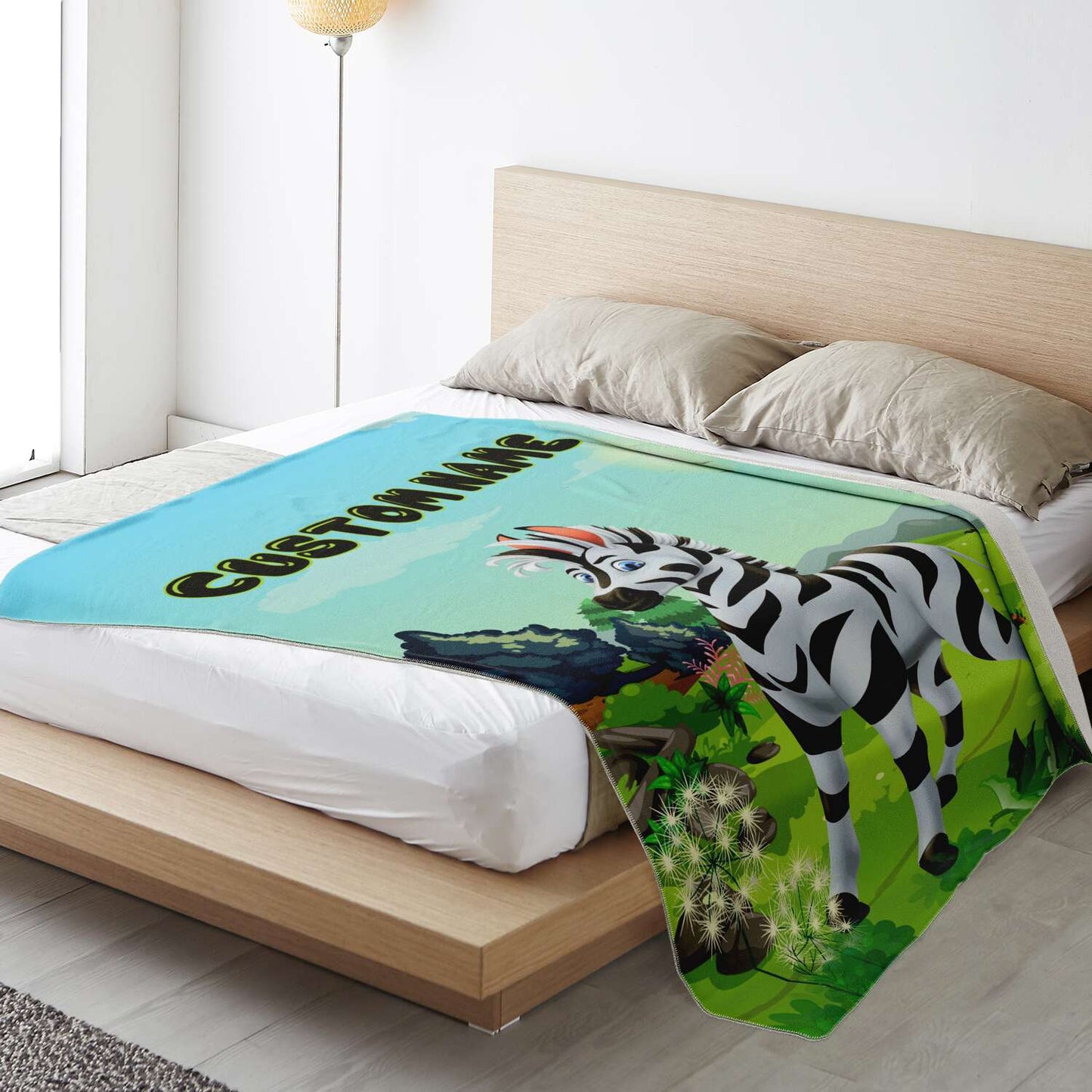 Personalized Name Zebra Blanket, Custom Name Wild Animals Blanket for Boys & Girls