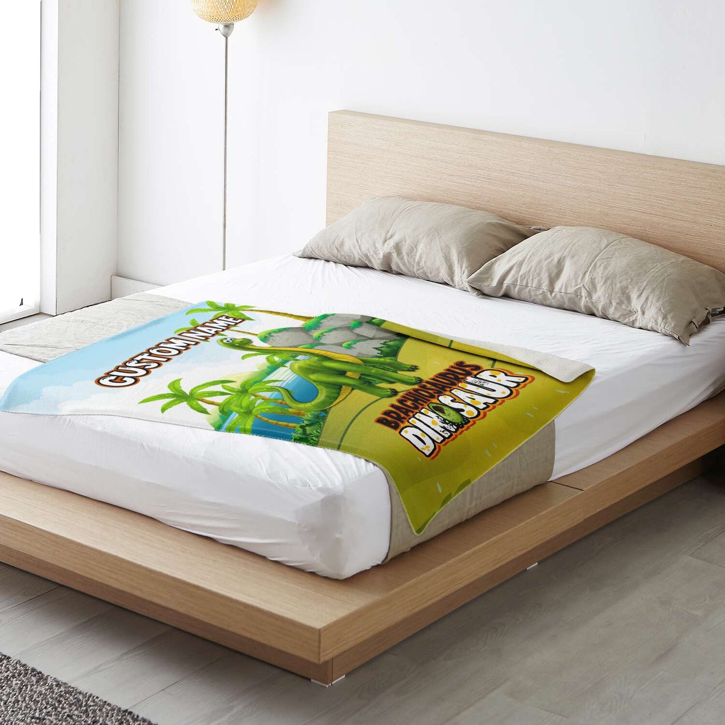 Personalized Name Brachiosaurus Dinosaur Blanket for Kids, Custom Name Blanket for Boys & Girls