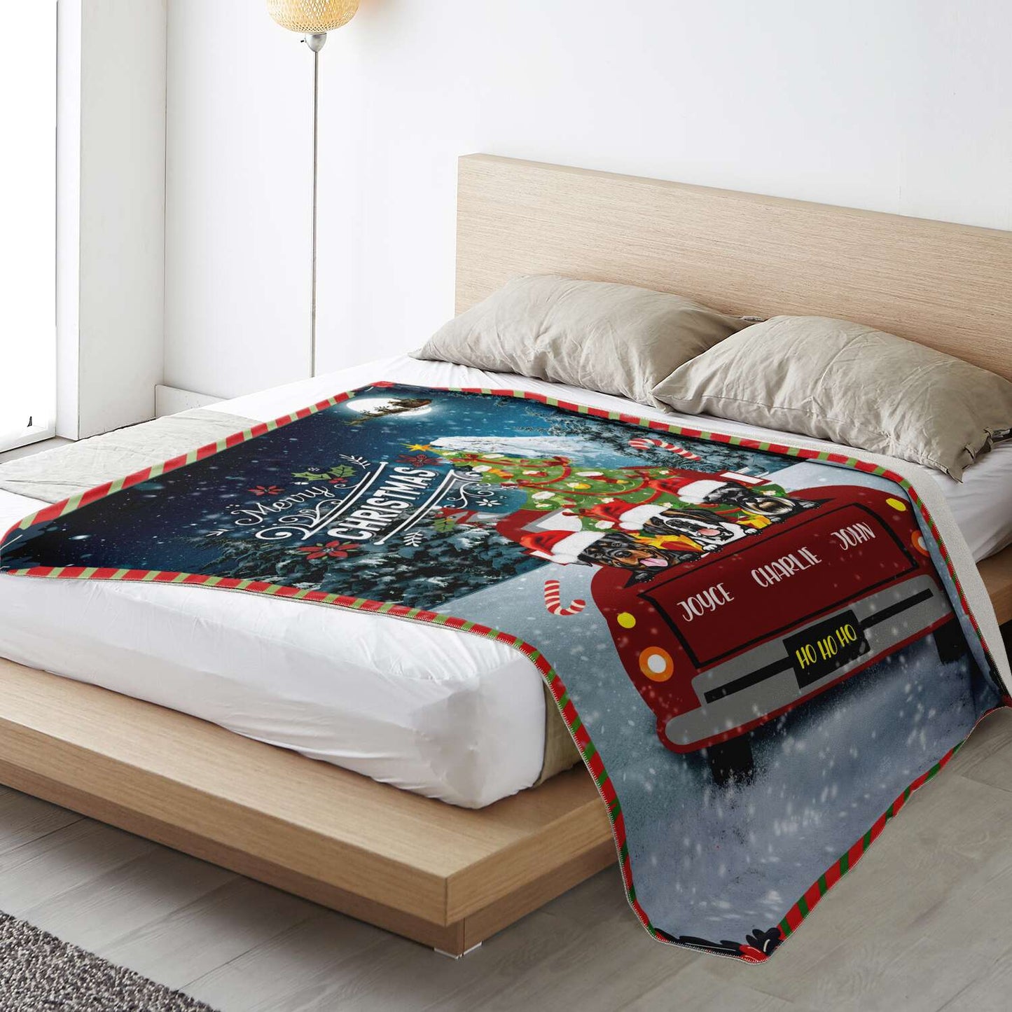 Personalized Christmas Truck Blanket for Dog Lovers