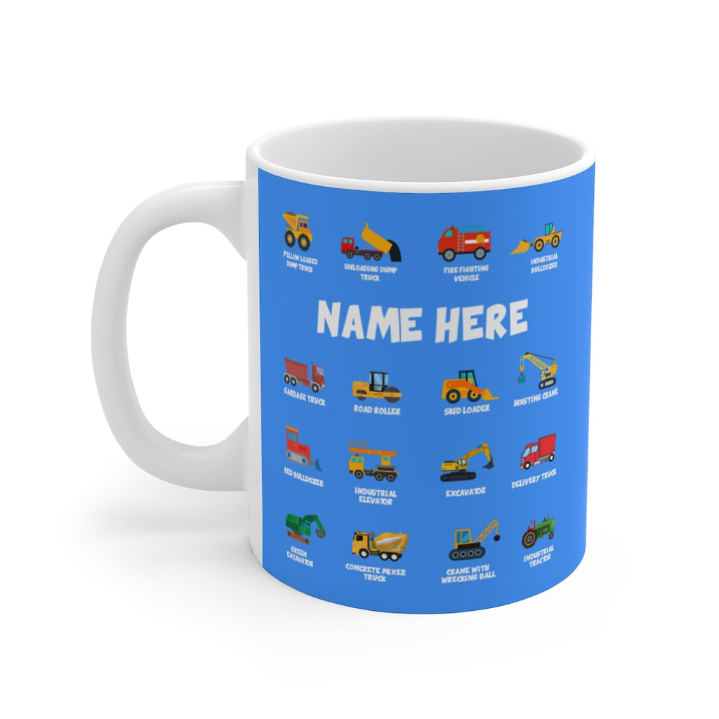 Personalized Name Construction Machines Mug for Boys & Girls - 11oz