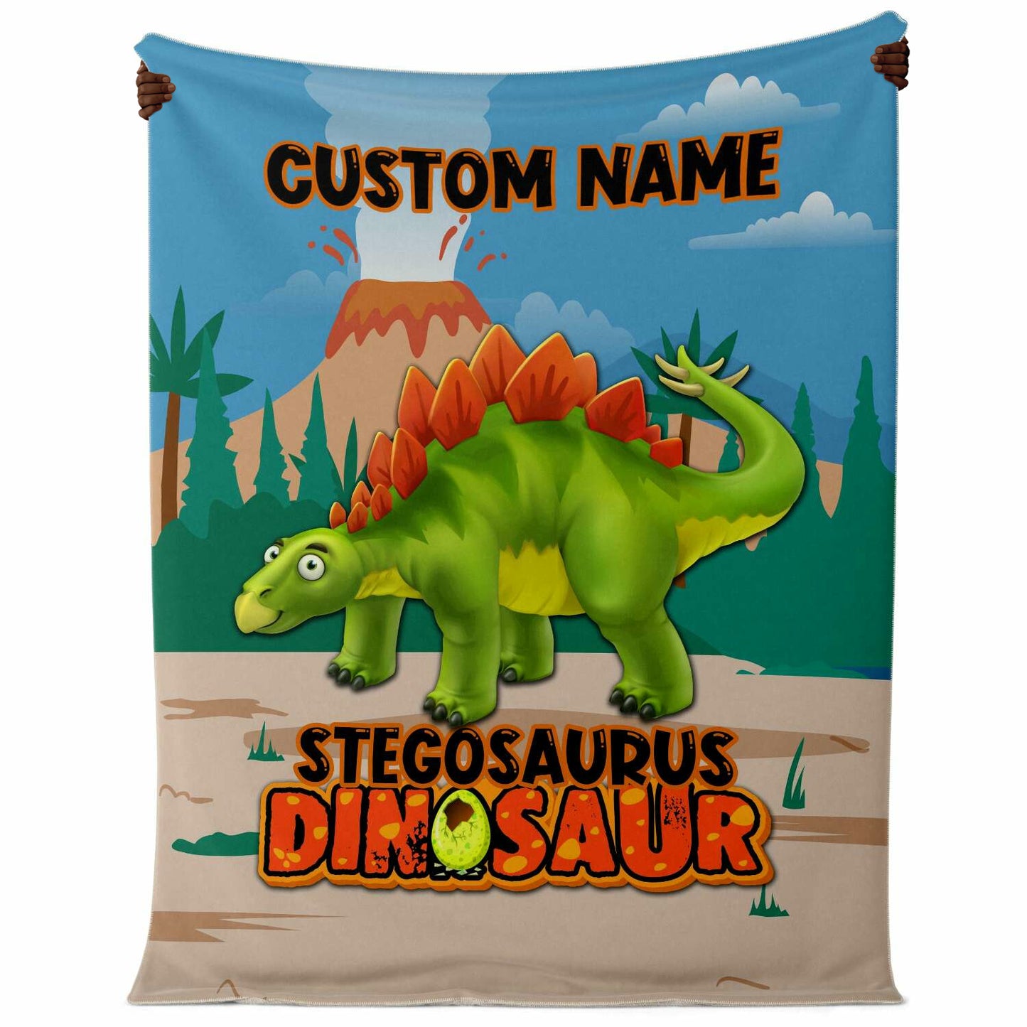 Personalized Name Stegosaurus Dinosaur Blanket for Kids, Custom Name Blankets for Boys & Girls