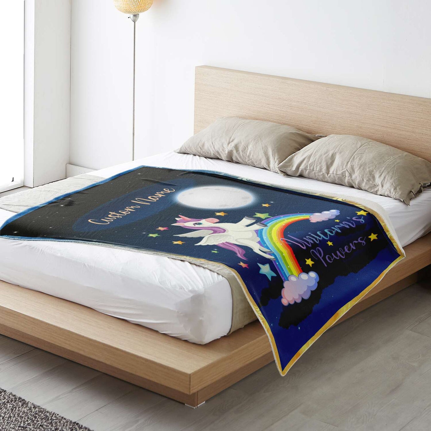 Personalized Name Unicorn Blanket for Kids, Custom Name Blanket for Boys and Girls
