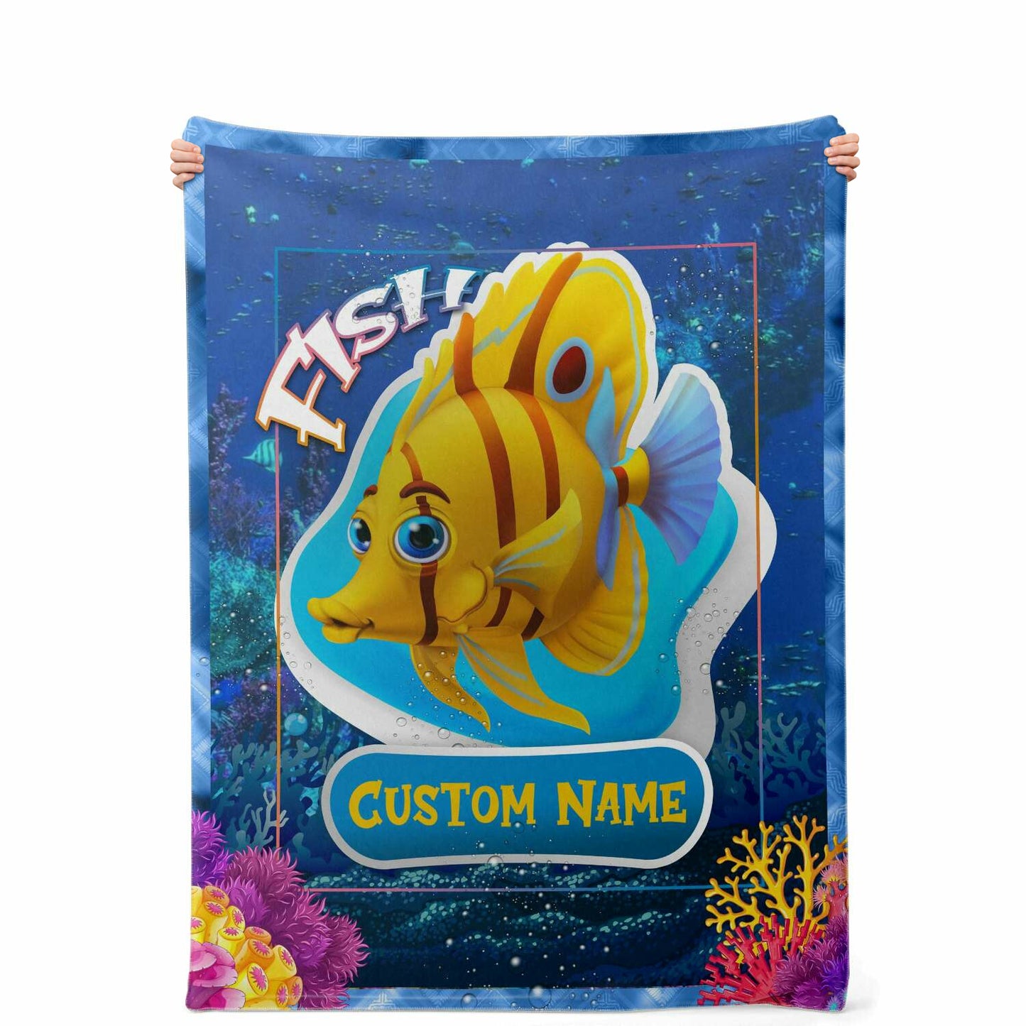 Personalized Name Fish Blanket, Custom Name Sea Animals Blanket for Boys & Girls