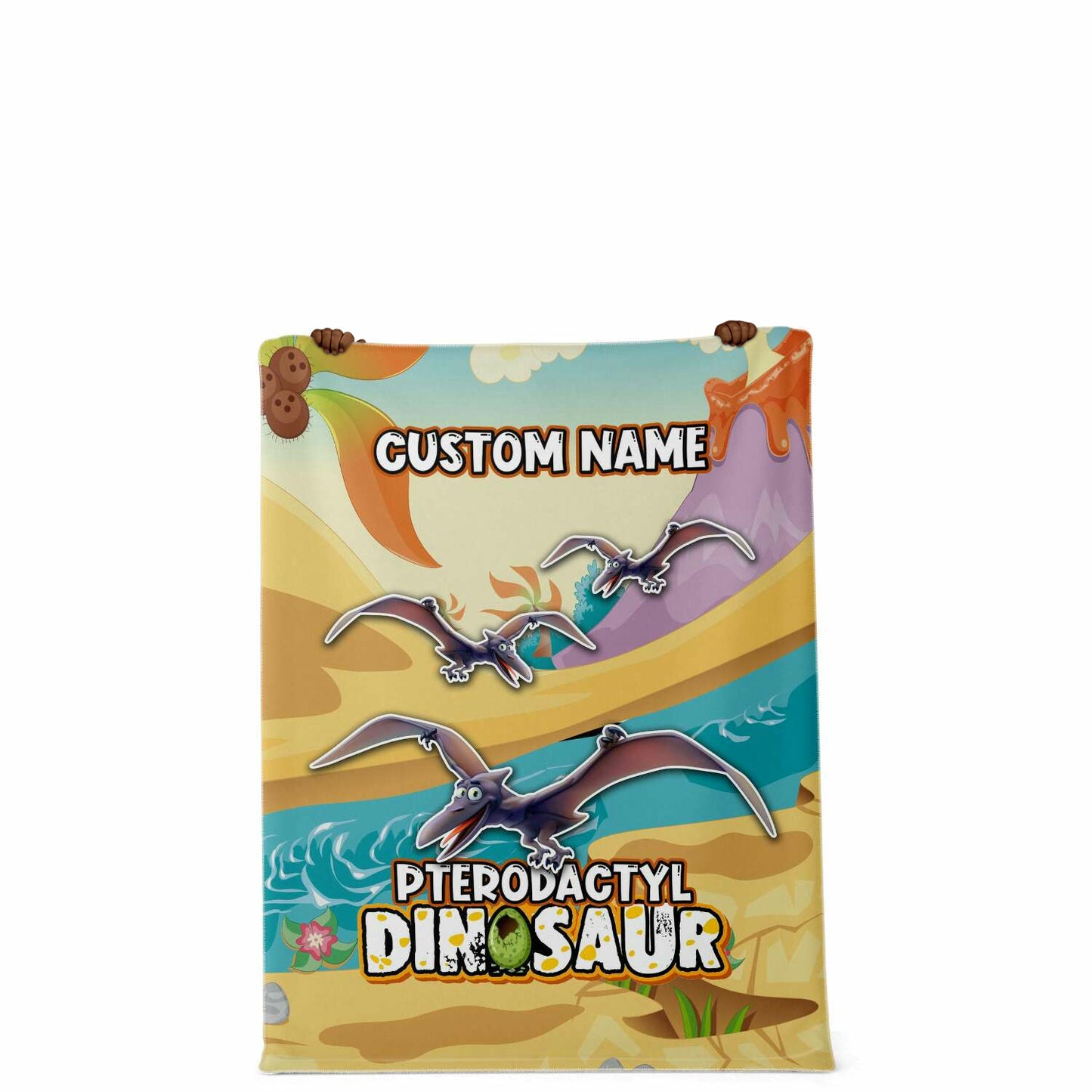 Personalized Name Pterodactyl Dinosaur Blanket for Kids, Custom Name Blanket for Boys & Girls