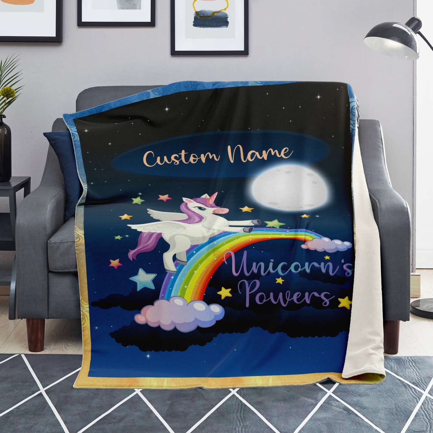 Personalized Name Unicorn Blanket for Kids, Custom Name Blanket for Boys and Girls