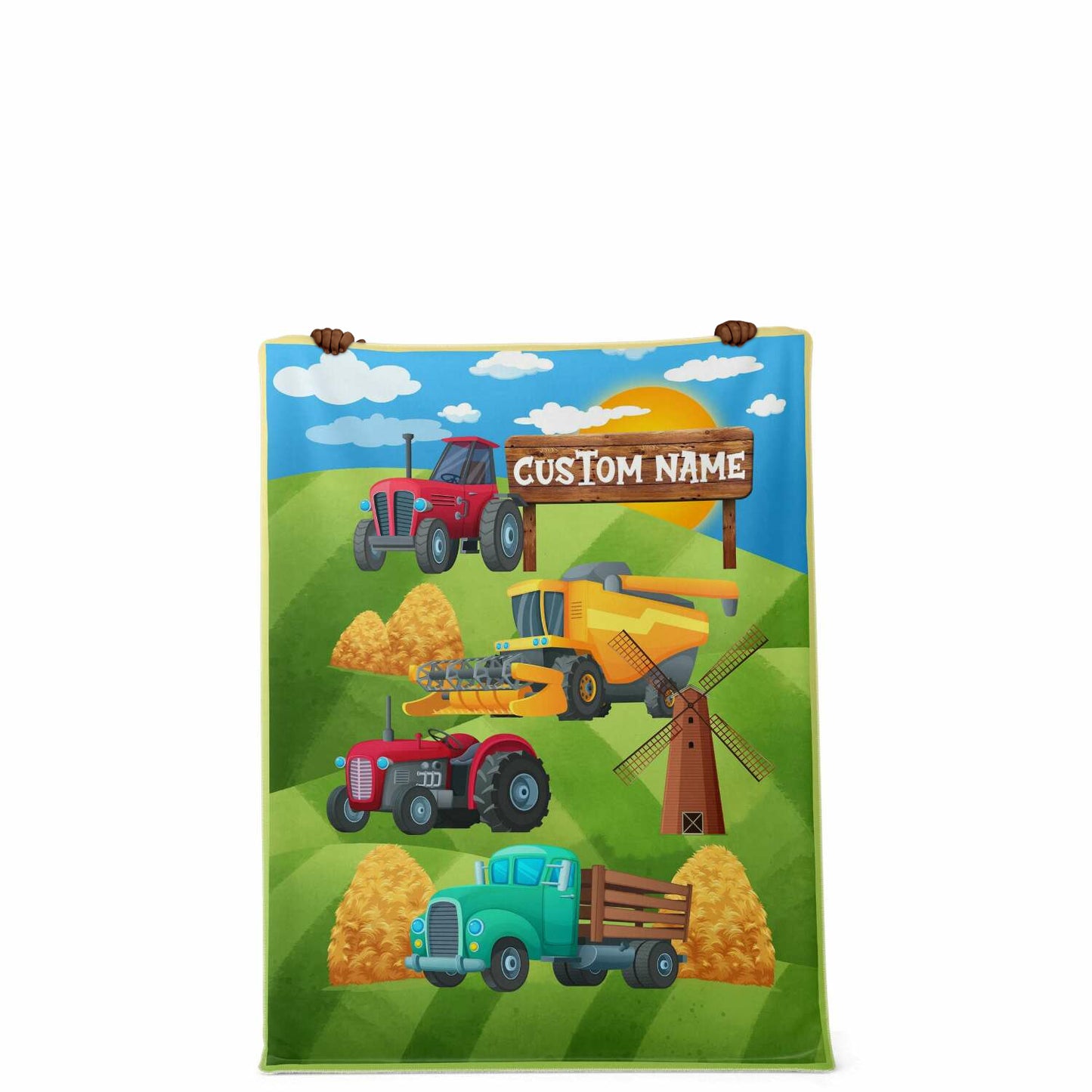 Personalized Name Farm Machinery Tractor Blanket for Kids, Custom Name Blanket for Boys & Girls