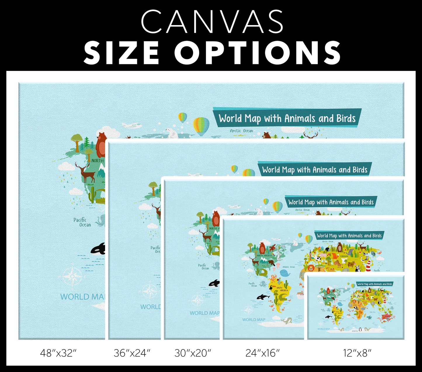 Personalized World Map for Kids, Canvas Wall Art for Children's Room, Learning, Educational Map for Boys & Girls