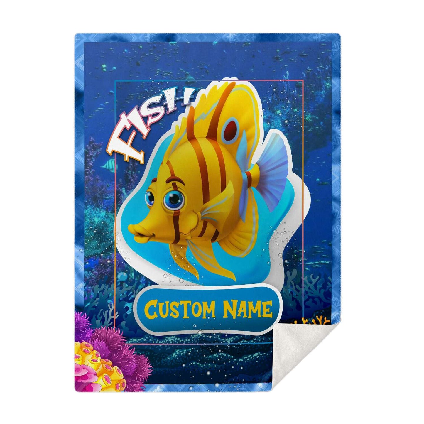 Personalized Name Fish Blanket, Custom Name Sea Animals Blanket for Boys & Girls