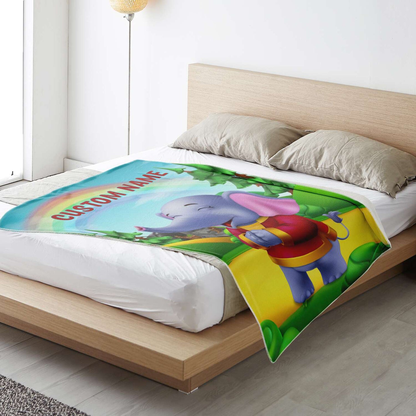Personalized Name Elephant, Animal Blanket for Kids, Custom Name Blanket for Boys & Girls