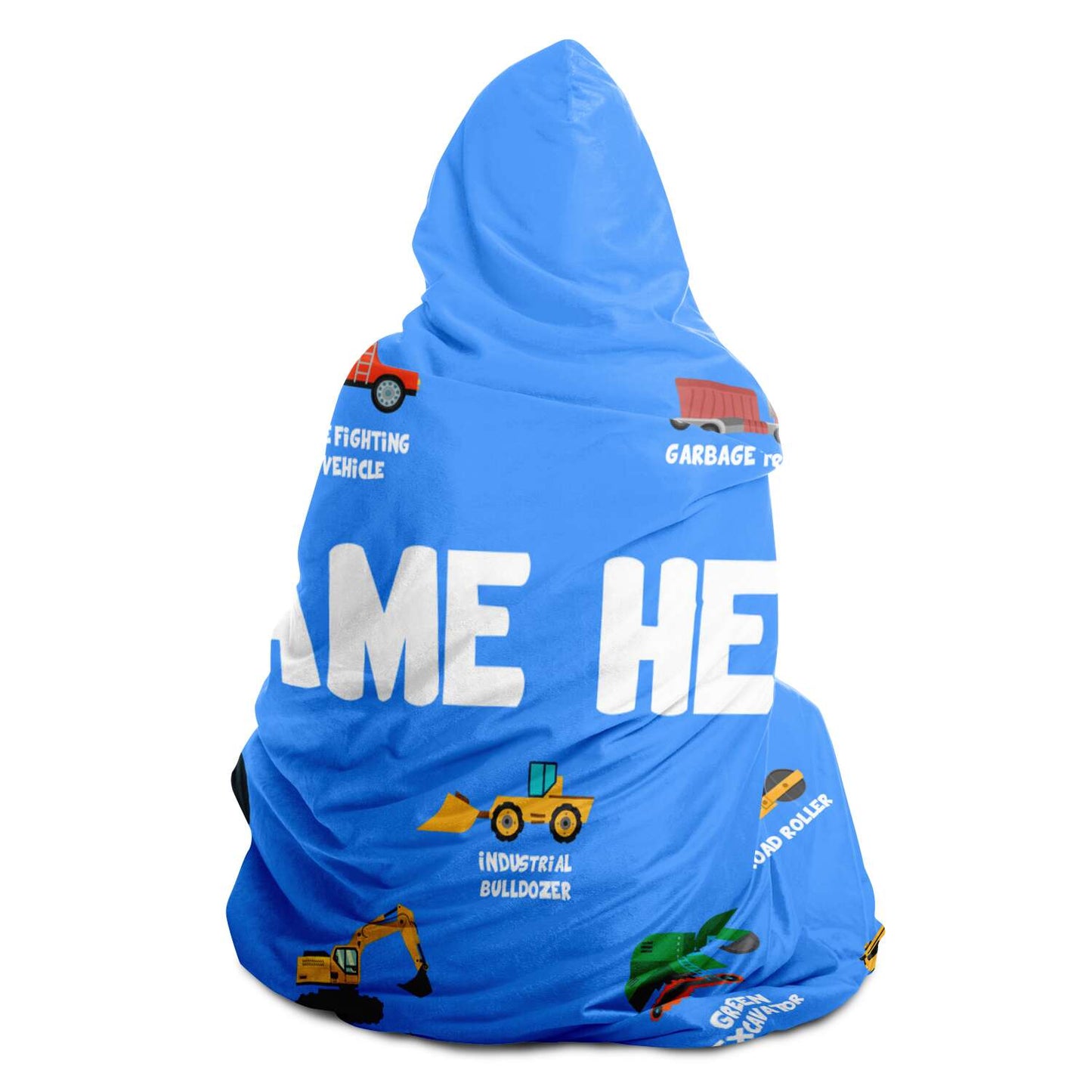 Personalized Name, Construction Machines Hooded Blanket for Kids, Boys & Girls Custom Name Hooded Blanket
