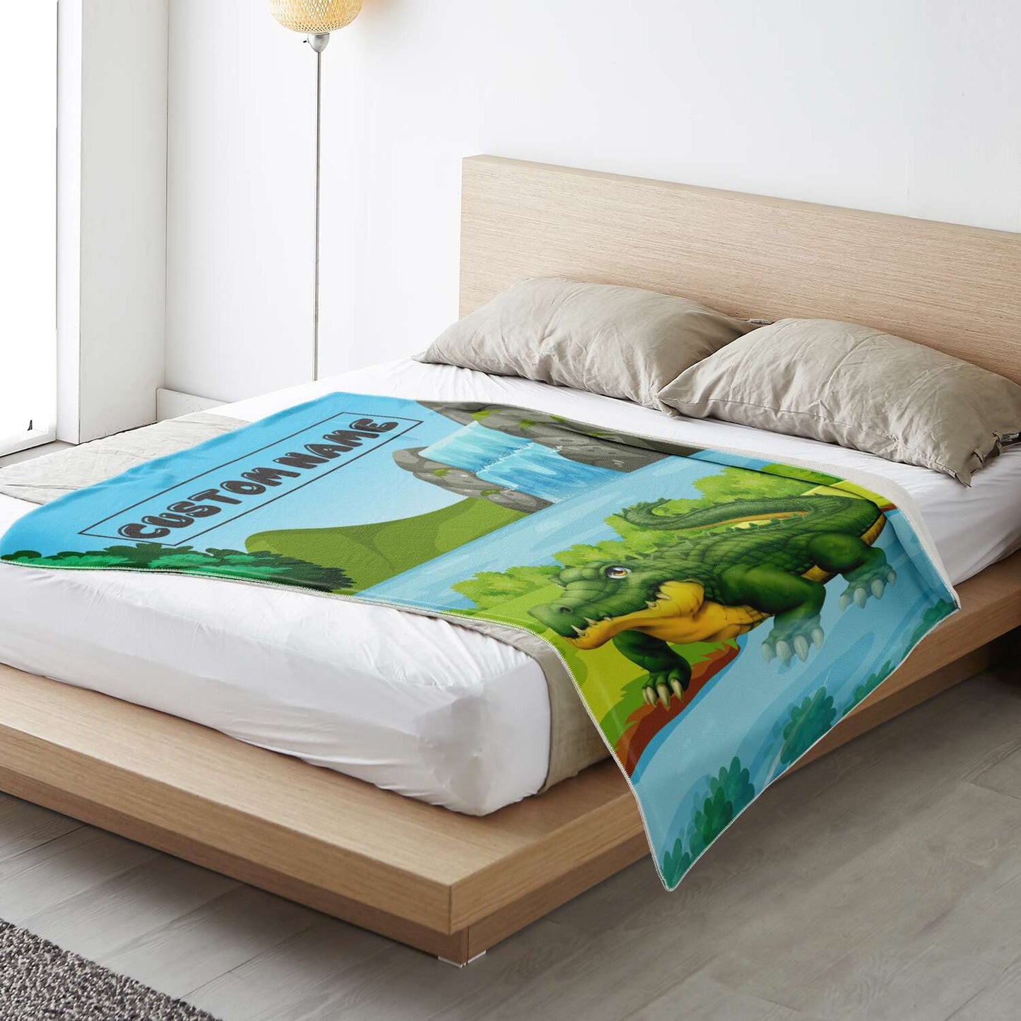 Personalized Name Crocodile Blanket, Custom Name Wild Animals Blanket for Boys & Girls