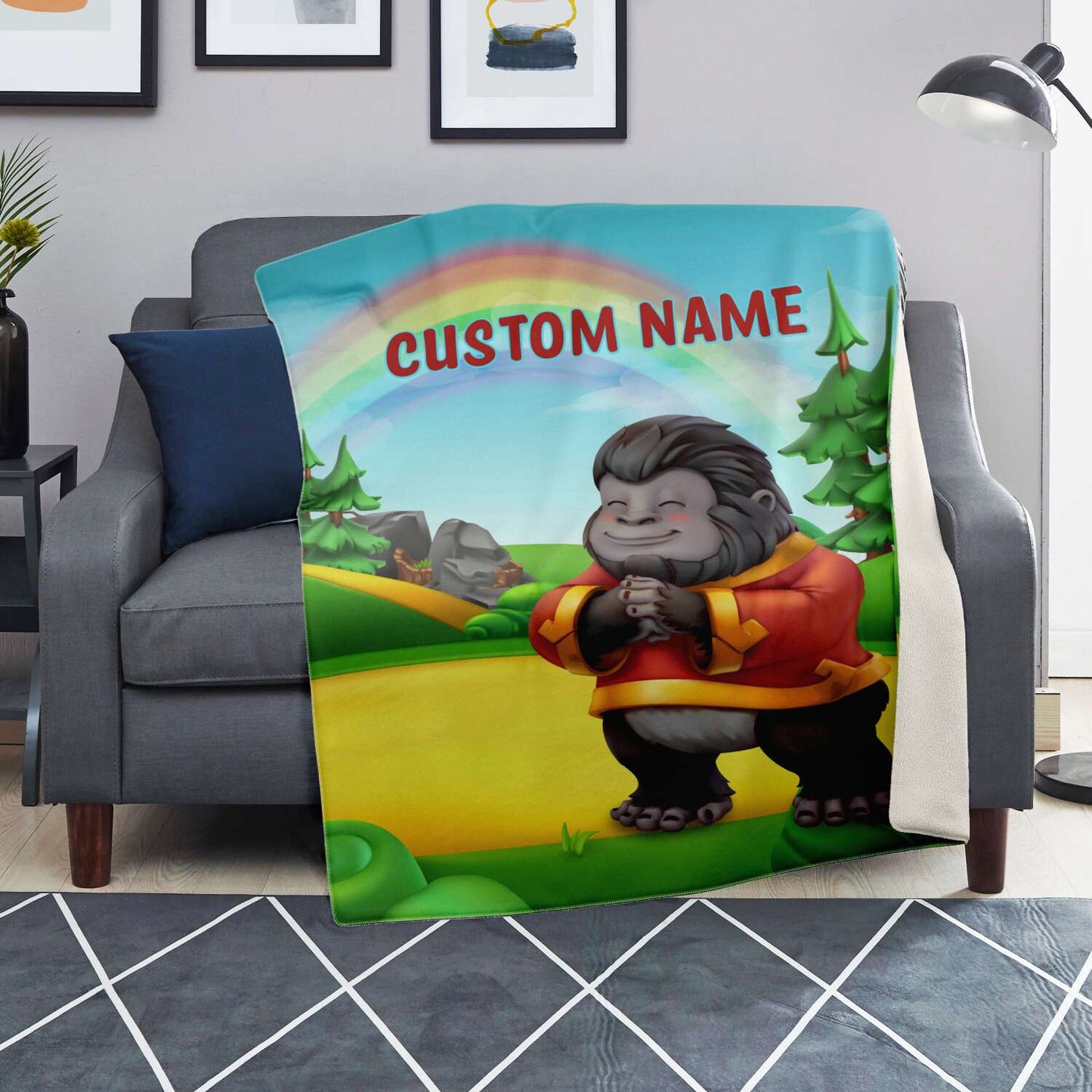 Personalized Name Gorilla, Animal Blanket for Kids, Custom Name Blanket for Boys & Girls