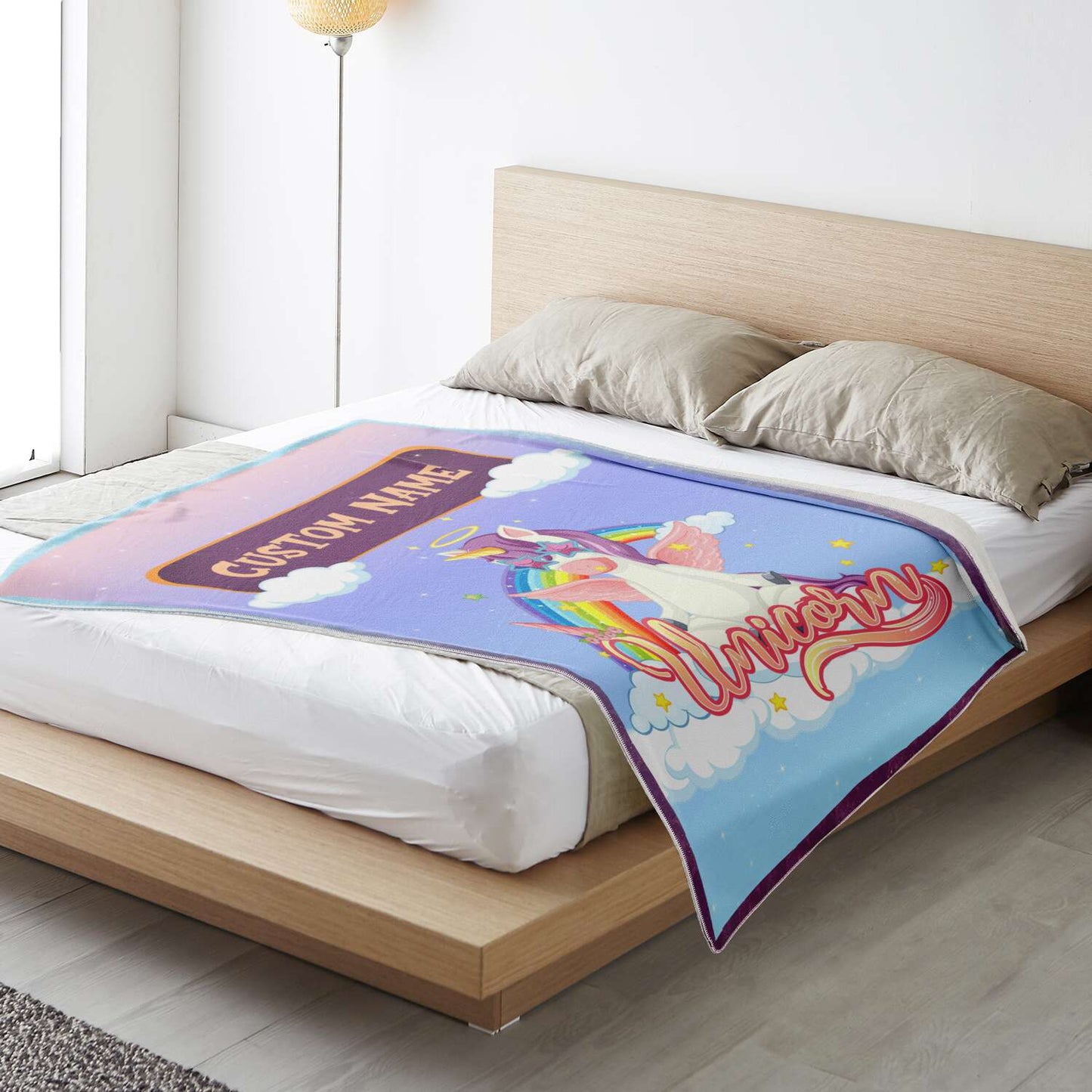 Personalized Name Unicorn Blanket for Kids, Custom Name Blanket for Boys and Girls