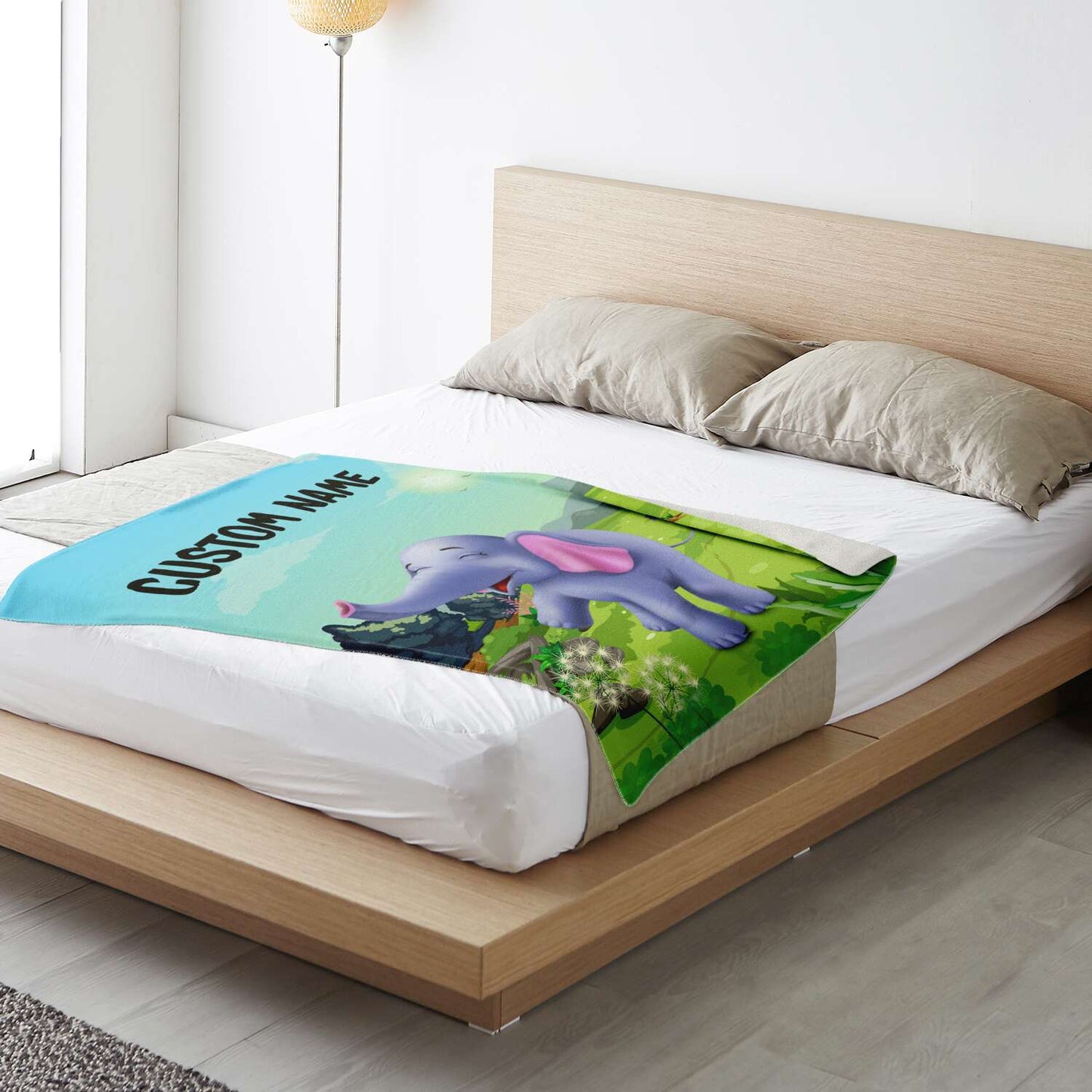 Personalized Name Elephant Blanket, Custom Name Wild Animals Blanket for Boys & Girls