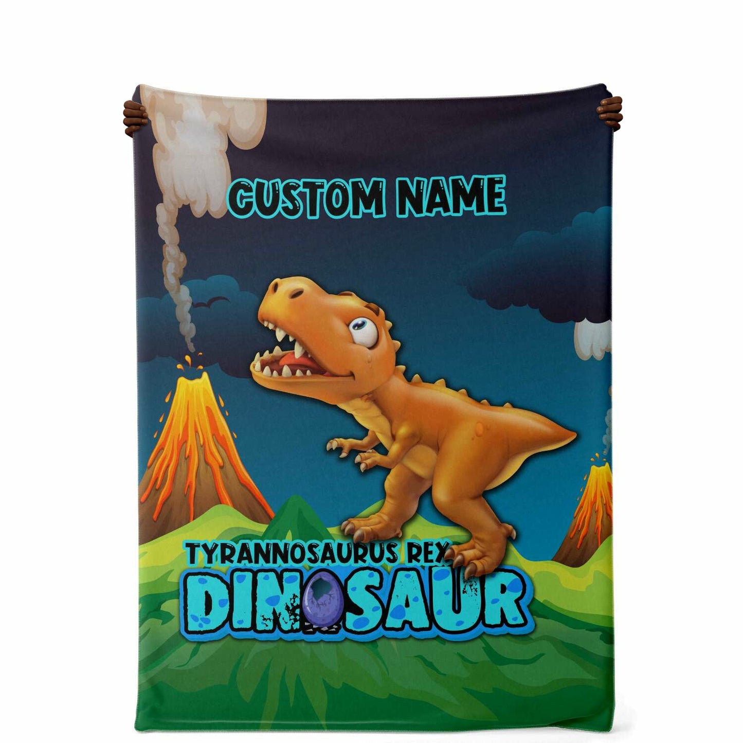 Personalized Name Tyrannosaurus Rex Dinosaur Blanket for Kids, Custom Name Blanket for Boys & Girls