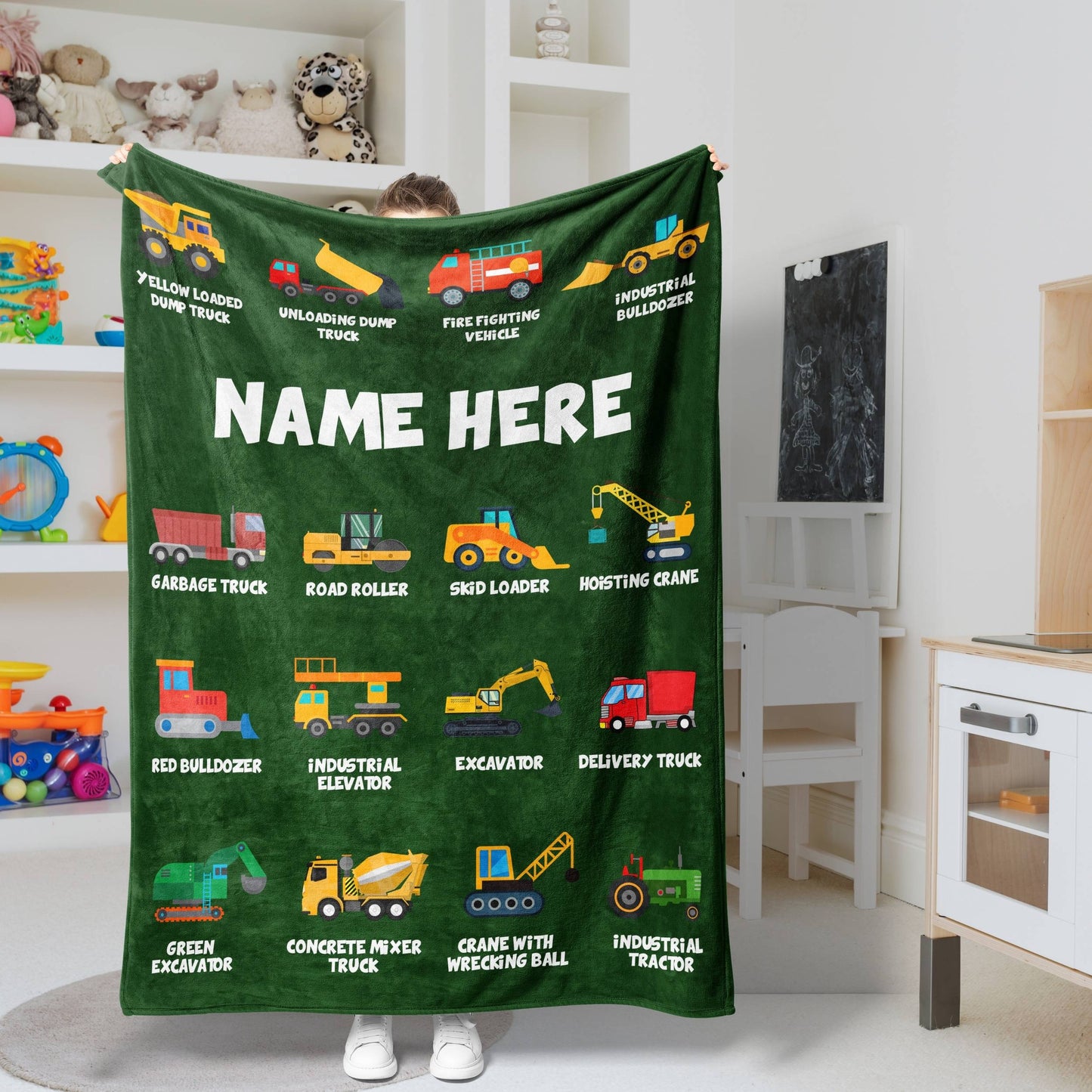 Personalized Name Construction Machines Boys & Girls Blanket