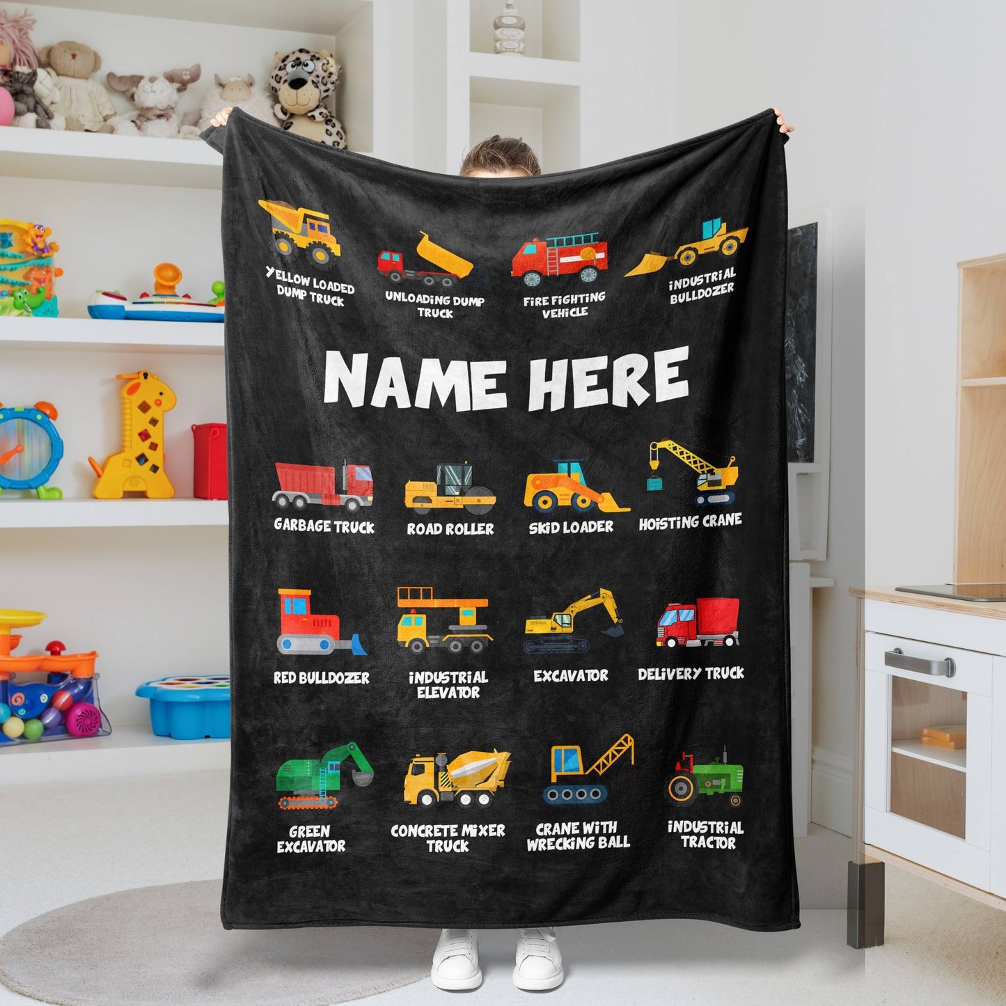 Personalized Name Construction Machines Boys & Girls Blanket