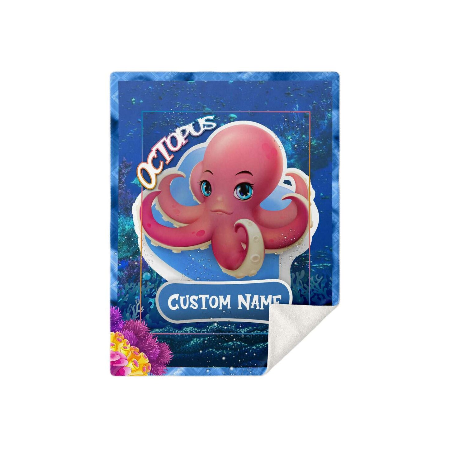 Personalized Name Octopus Blanket, Custom Name Sea Animals Blanket for Boys & Girls