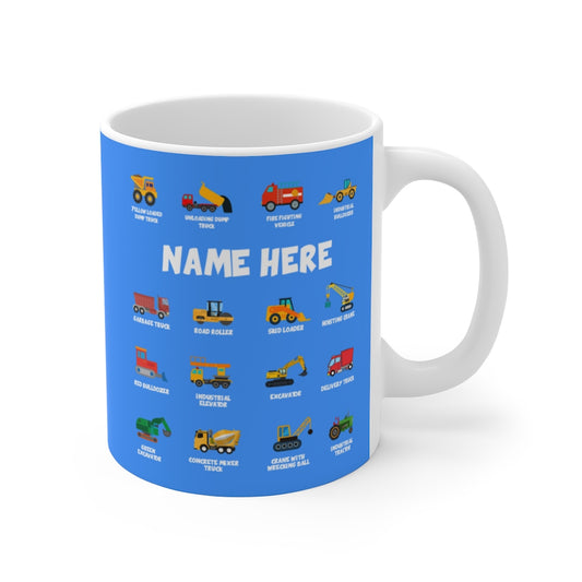Personalized Name Construction Machines Mug for Boys & Girls - 11oz