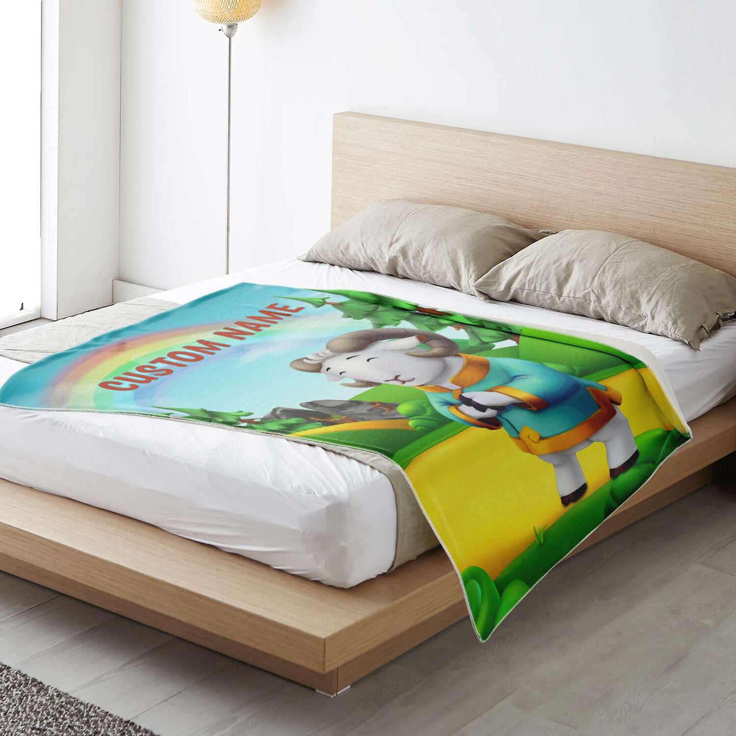 Personalized Name Ram, Animal Blanket for Kids, Custom Name Blanket for Boys & Girls