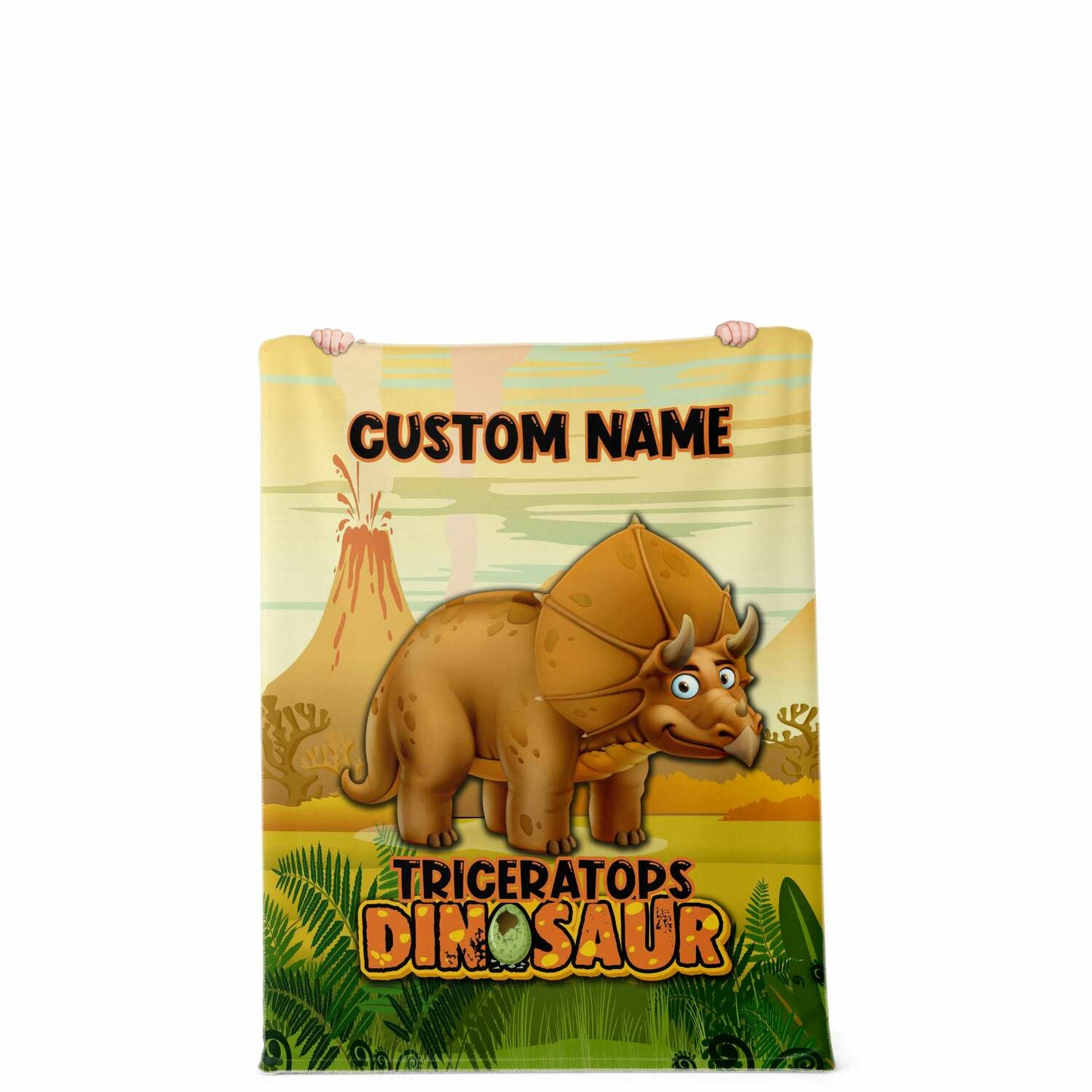 Personalized Name Triceratops Dinosaur Blanket for Kids, Custom Name Blanket for Boys & Girls