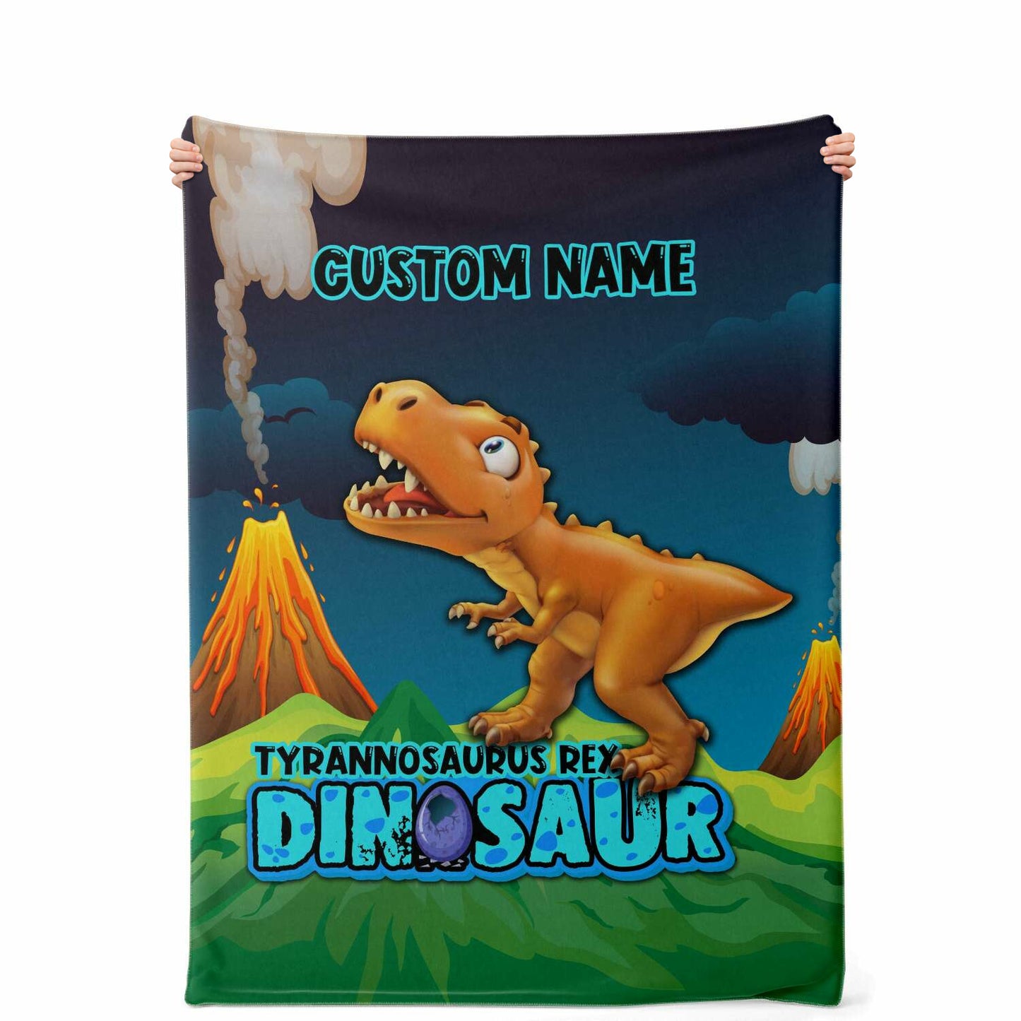 Personalized Name Tyrannosaurus Rex Dinosaur Blanket for Kids, Custom Name Blanket for Boys & Girls