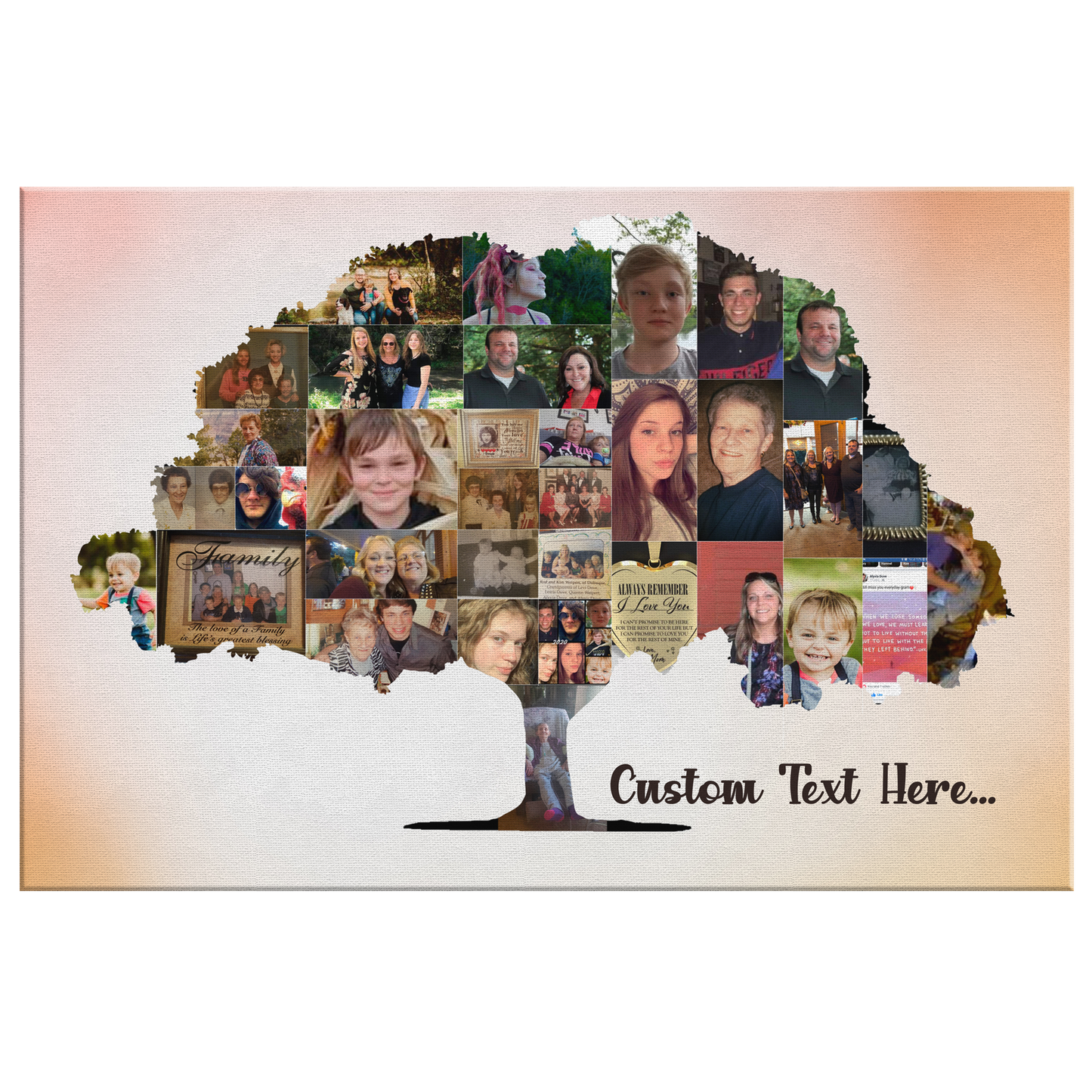 Family Tree Photo Collage Wall Art - Soft Orange