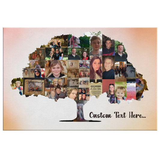 Family Tree Photo Collage Wall Art - Soft Orange