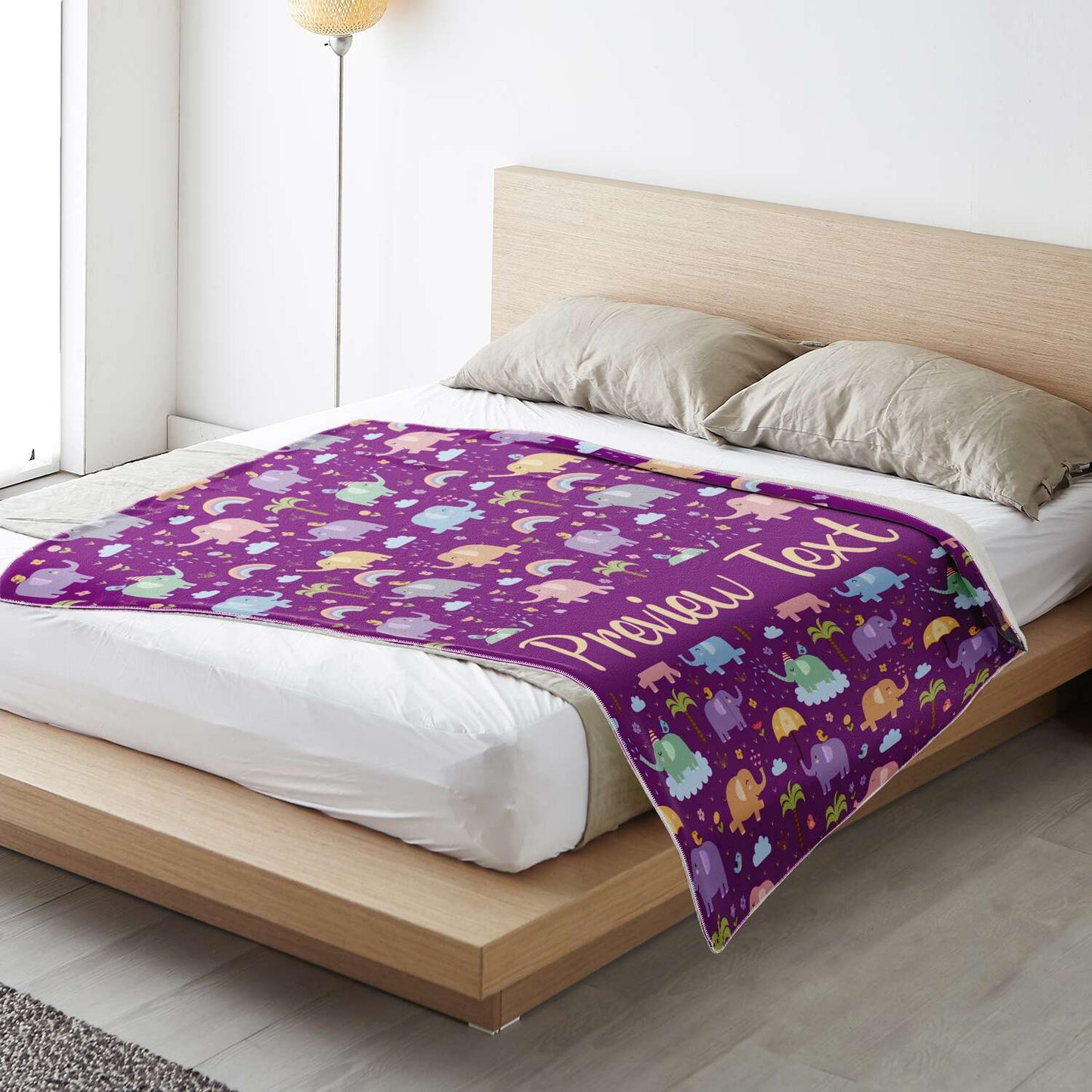 Personalized Name Elephant Pattern Purple Blanket for Kids, Girls & Boys