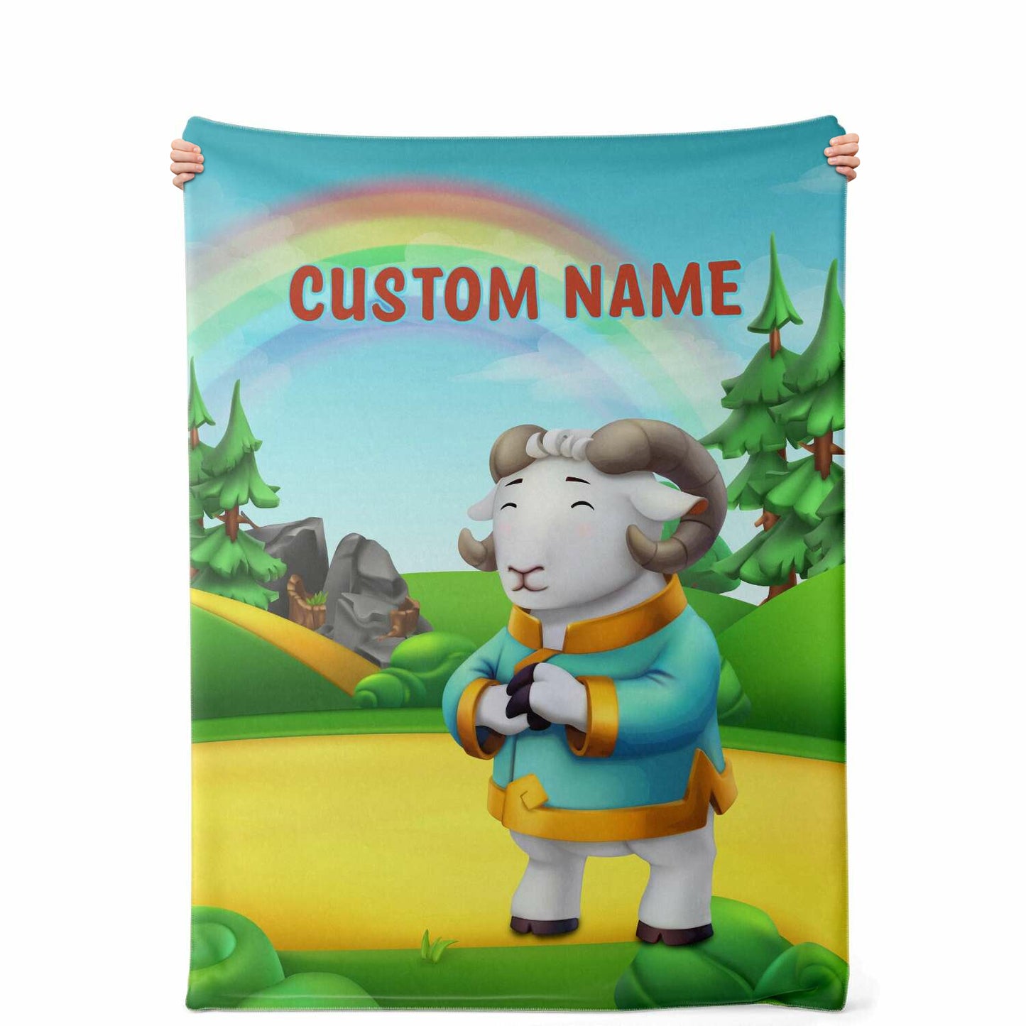 Personalized Name Ram, Animal Blanket for Kids, Custom Name Blanket for Boys & Girls