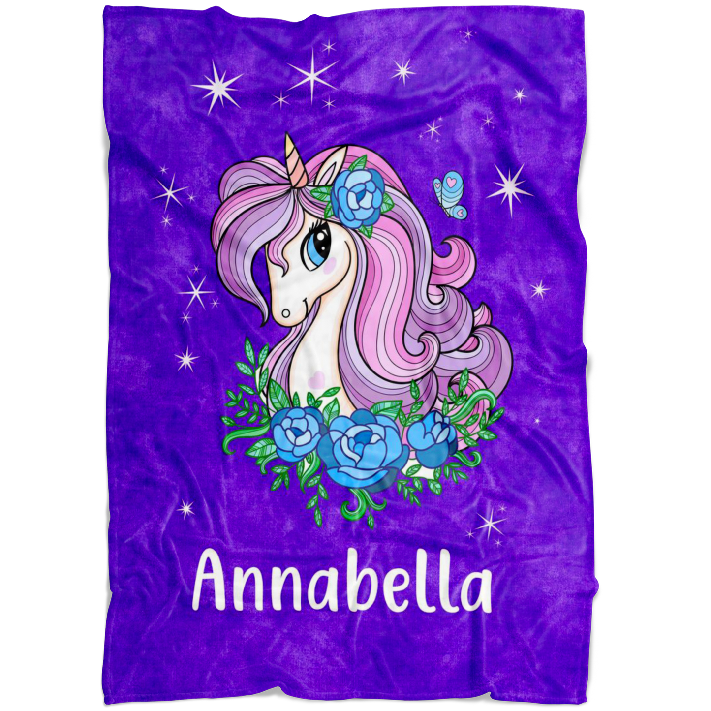 Personalized Name Sparkling Unicorn Purple Blanket for Girls & Babies - Annabella