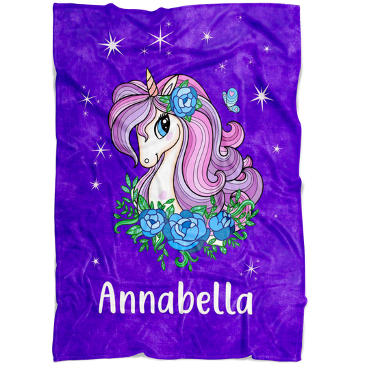 Personalized Name Sparkling Unicorn Purple Blanket for Girls & Babies - Annabella