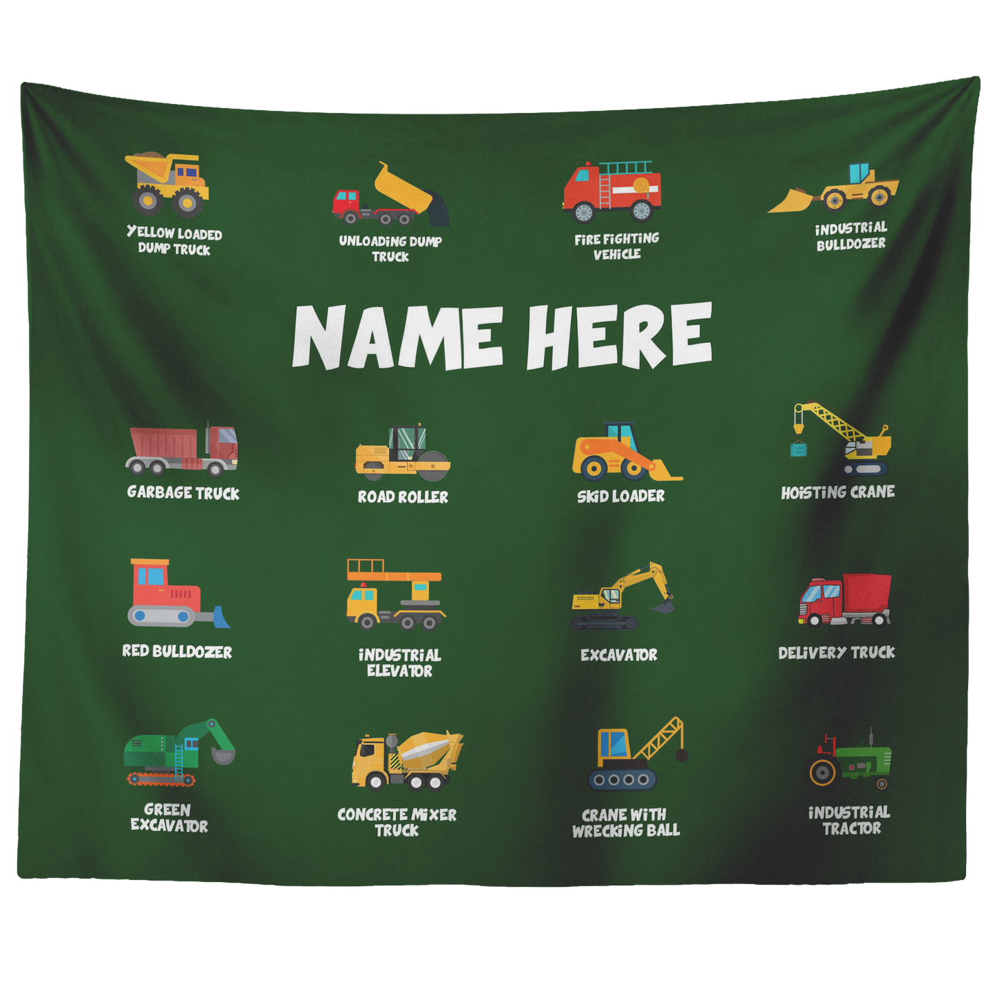 Personalized Name Construction Machines Wall Tapestry for Kids Room
