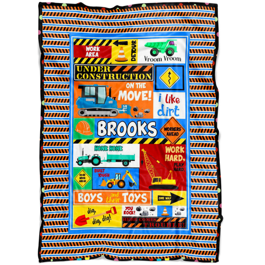 Under Construction Personalized Blanket for Boys - Brooks