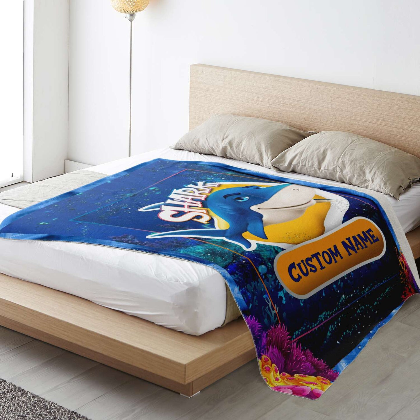 Personalized Name Shark Blanket, Custom Name Sea Animals Blanket for Boys & Girls