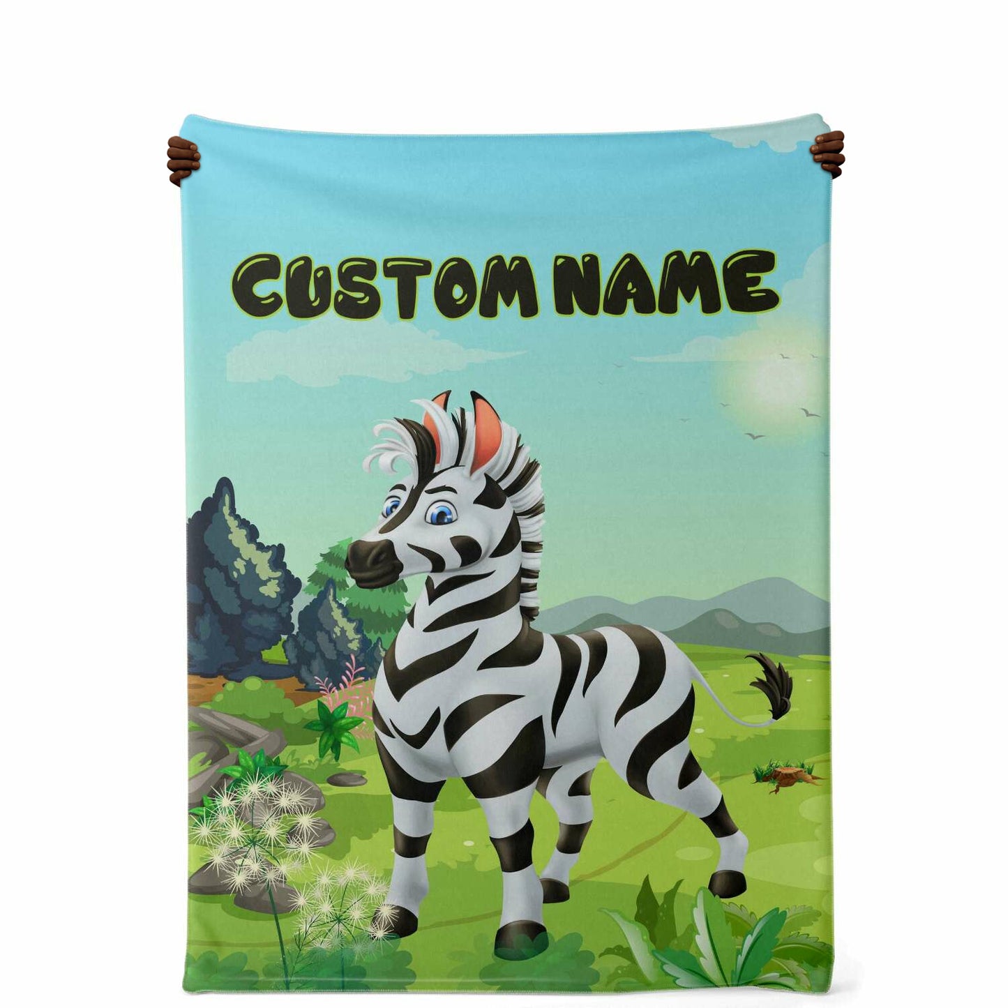 Personalized Name Zebra Blanket, Custom Name Wild Animals Blanket for Boys & Girls