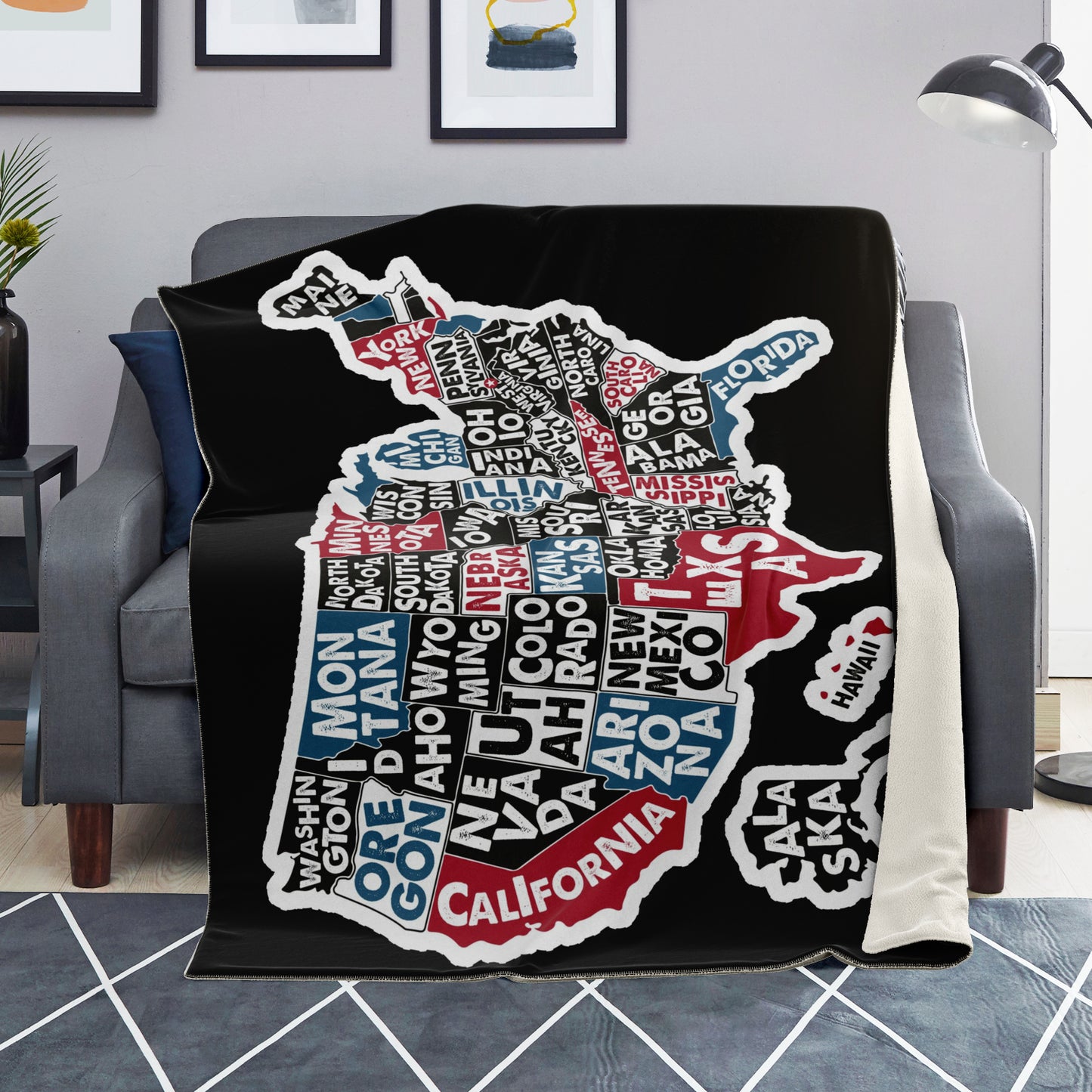USA Map with State Names Premium Blanket