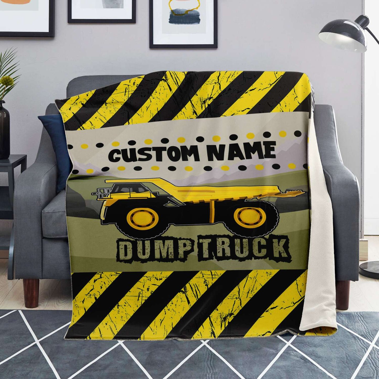Personalized Name Dump Truck Blanket for Kids, Boys and Girls Custom Name Blanket