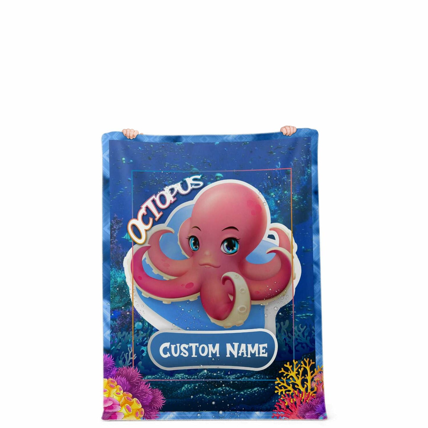 Personalized Name Octopus Blanket, Custom Name Sea Animals Blanket for Boys & Girls
