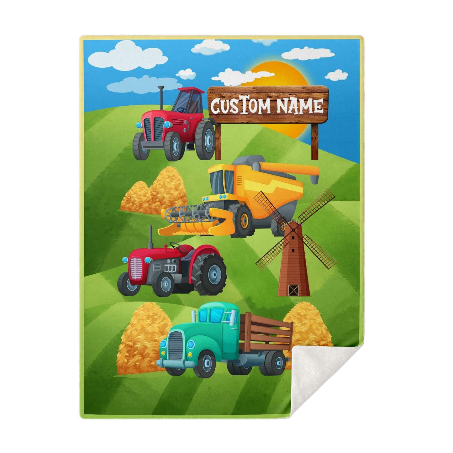 Personalized Name Farm Machinery Tractor Blanket for Kids, Custom Name Blanket for Boys & Girls