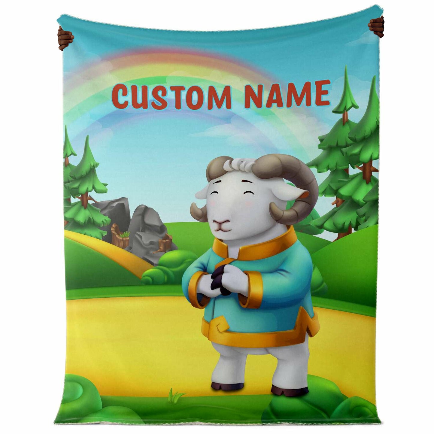Personalized Name Ram, Animal Blanket for Kids, Custom Name Blanket for Boys & Girls