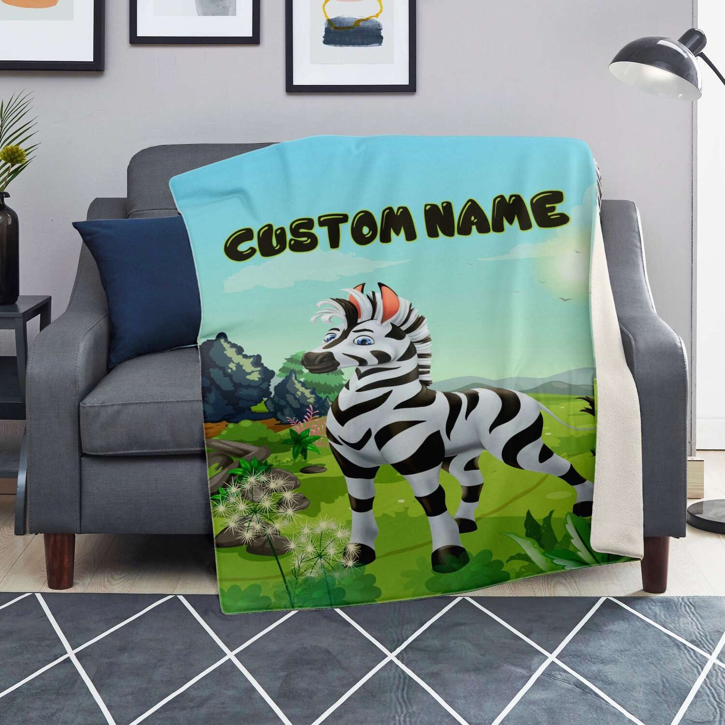 Personalized Name Zebra Blanket, Custom Name Wild Animals Blanket for Boys & Girls