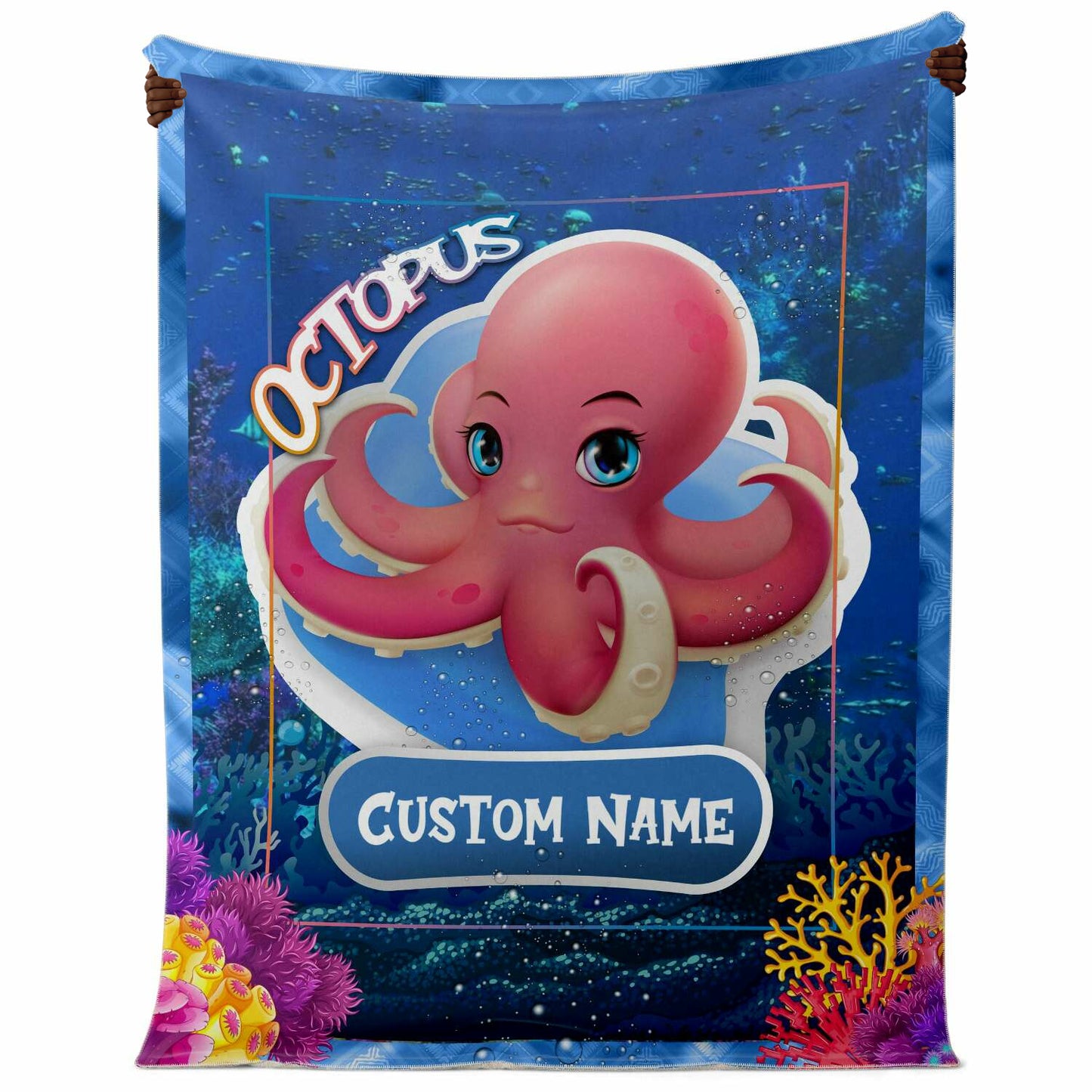 Personalized Name Octopus Blanket, Custom Name Sea Animals Blanket for Boys & Girls
