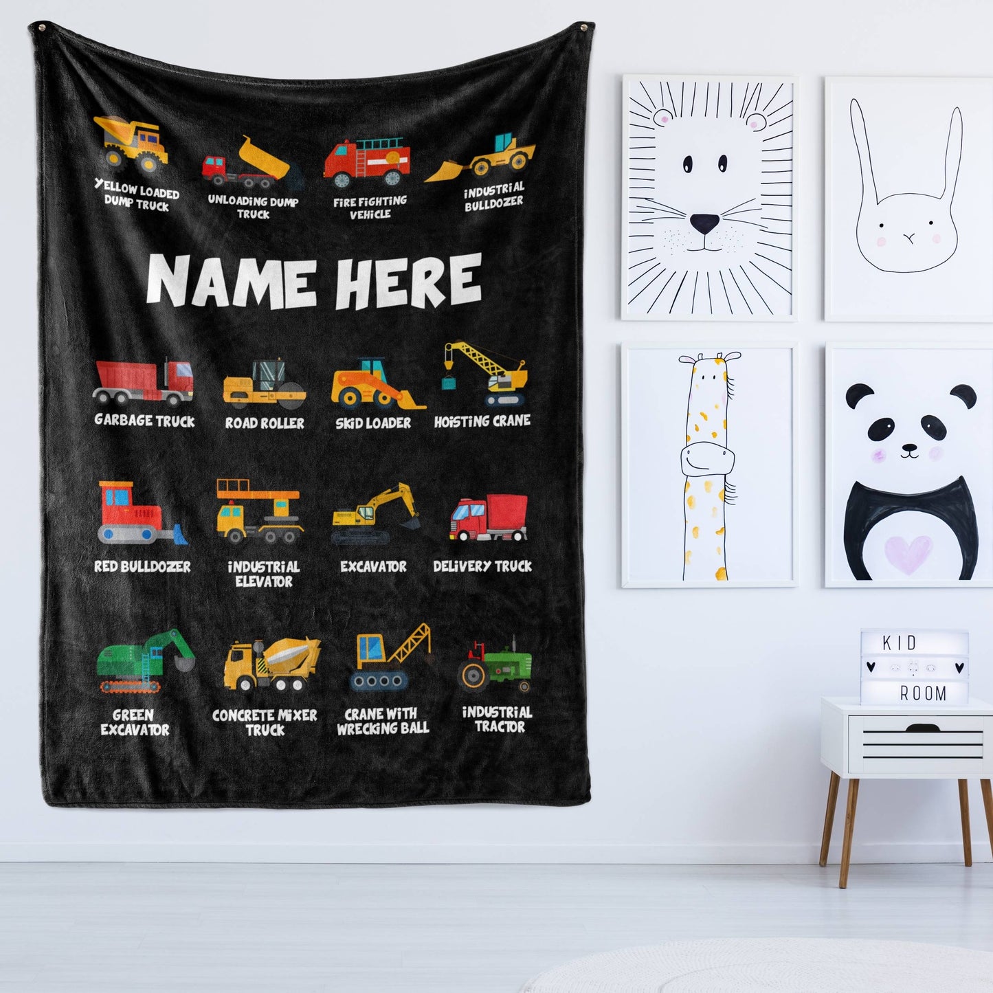 Personalized Name Construction Machines Boys & Girls Blanket