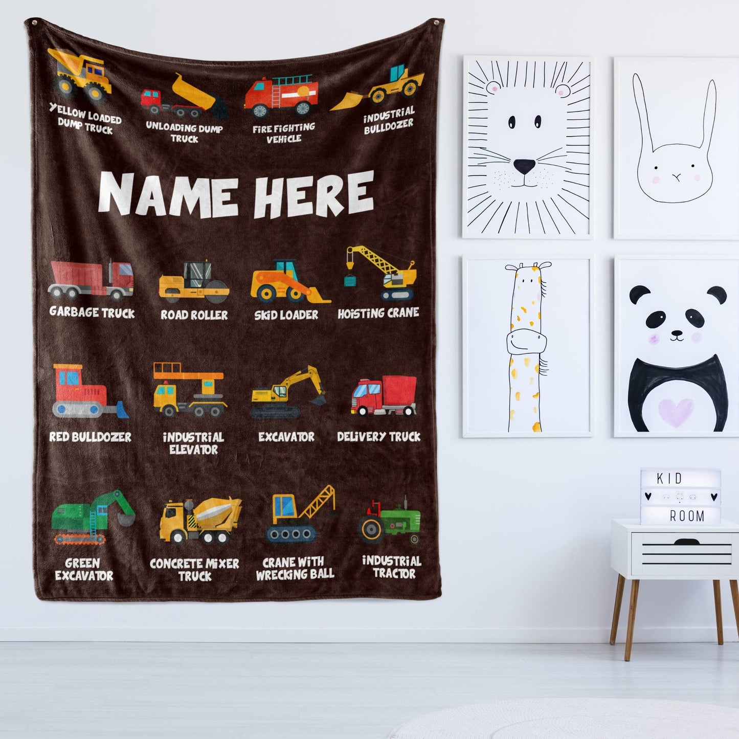 Personalized Name Construction Machines Boys & Girls Blanket
