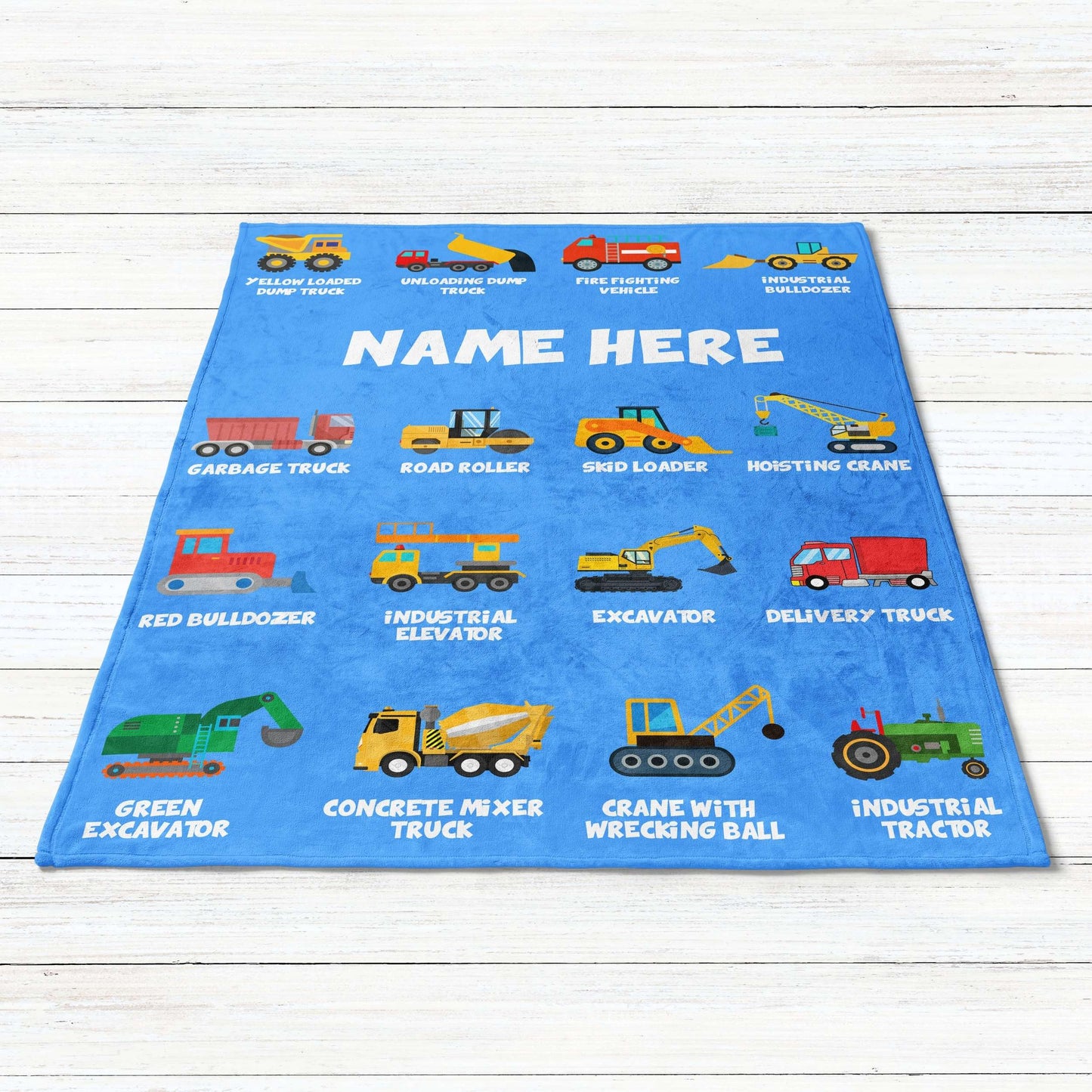 Personalized Name Construction Machines Boys & Girls Blanket