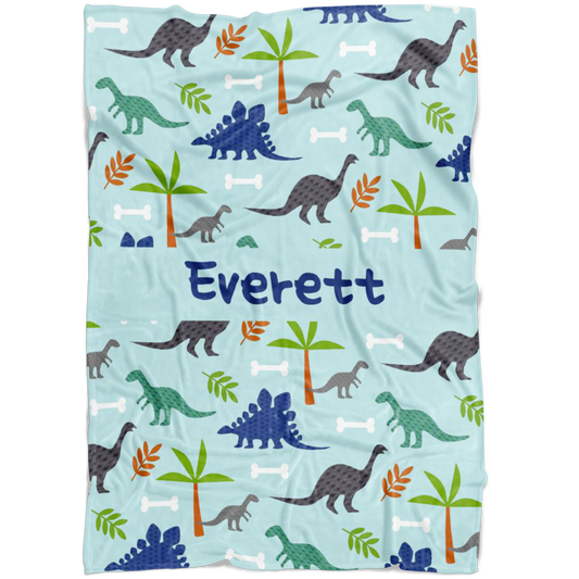 Personalized Dinosaur, Dino World Blanket for Boys, Kids - Everett